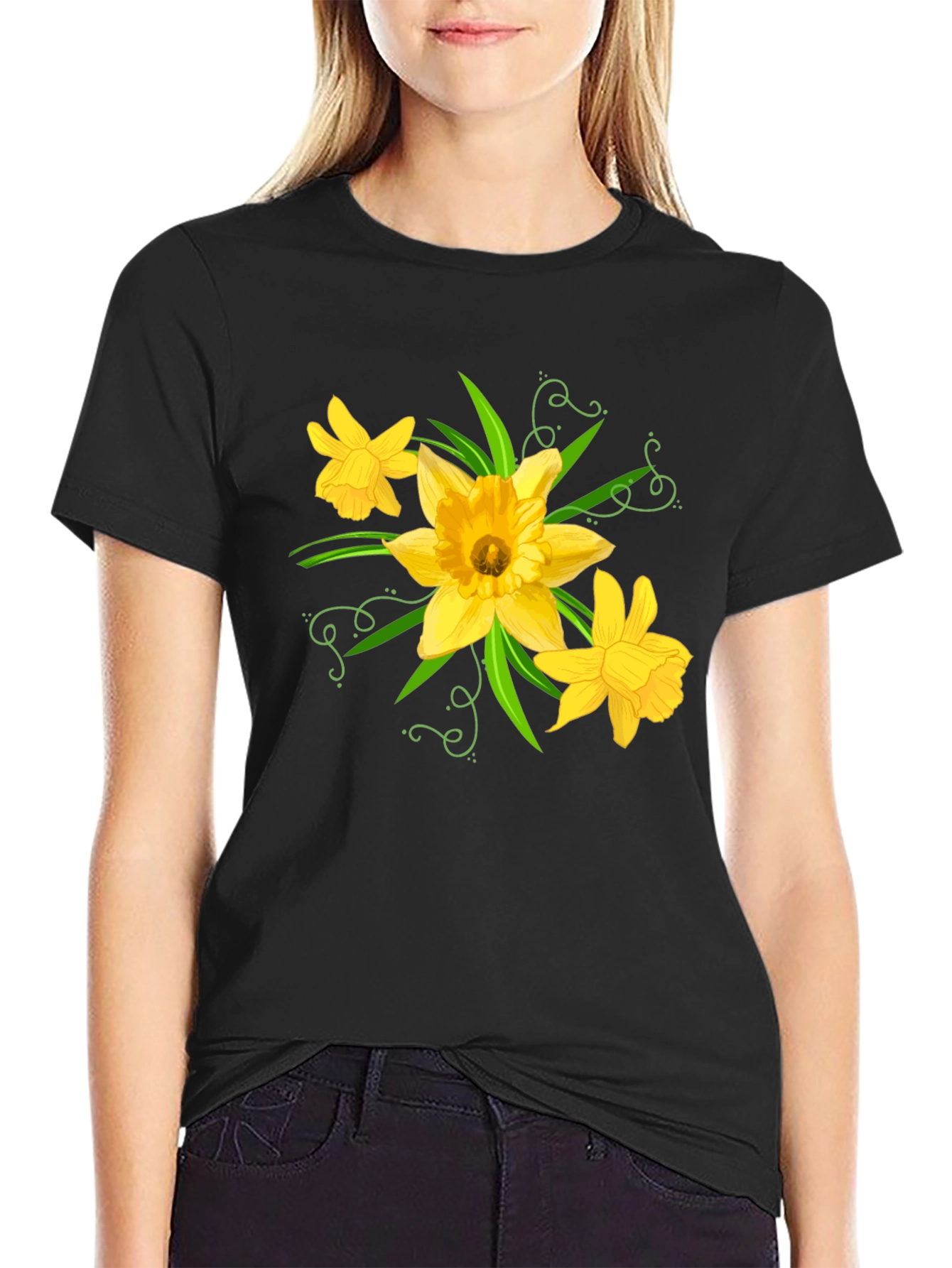 Daffodil Graphic Tee - Black Cotton T-Shirt