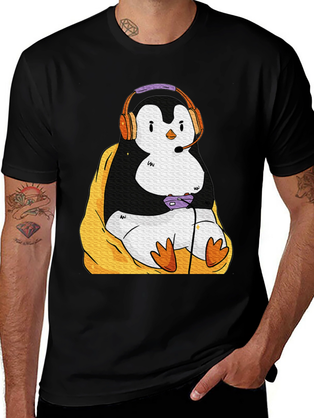 Gaming Penguin Graphic T-Shirt