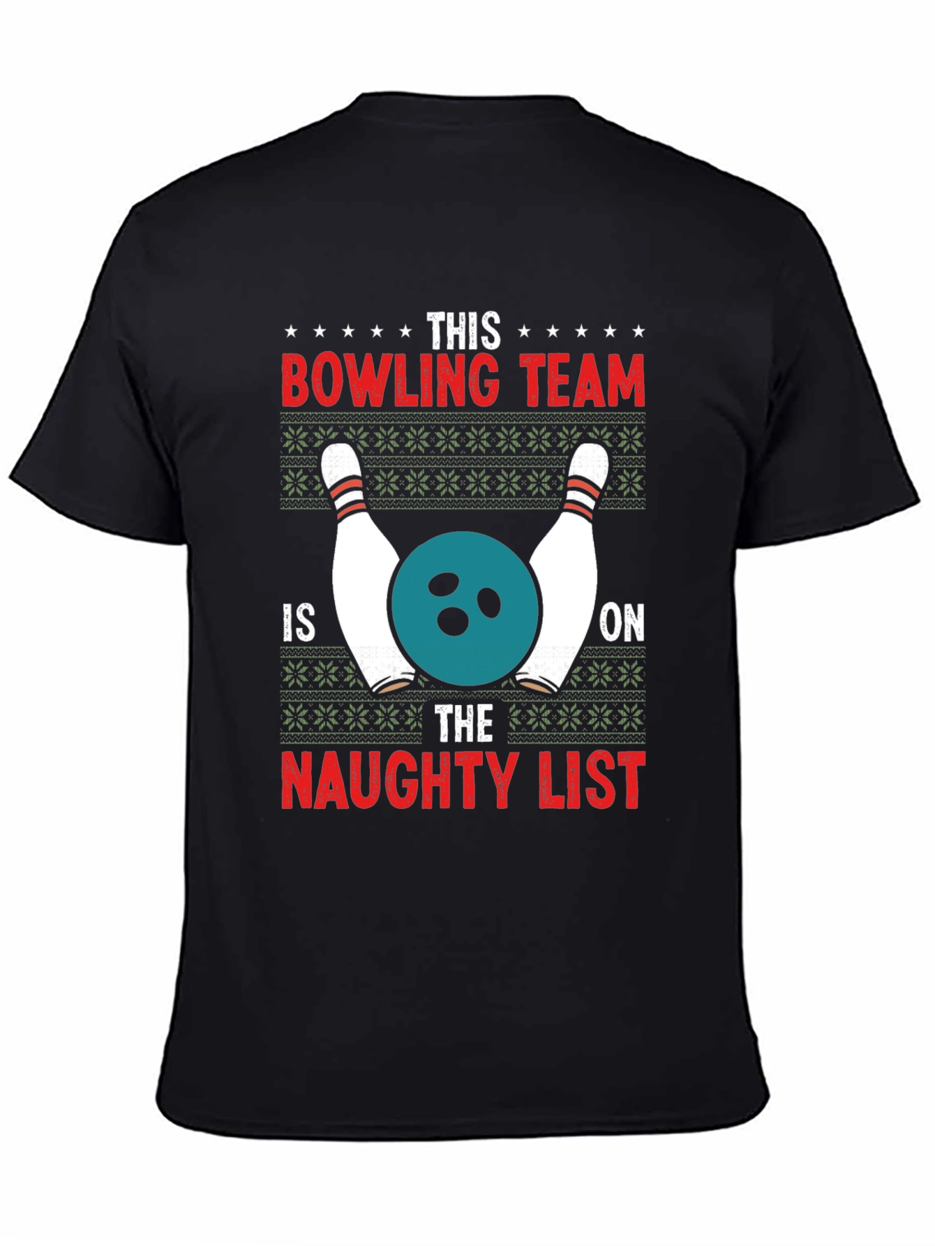 Funny Bowling Team Naughty List Ugly Christmas T-Shirt