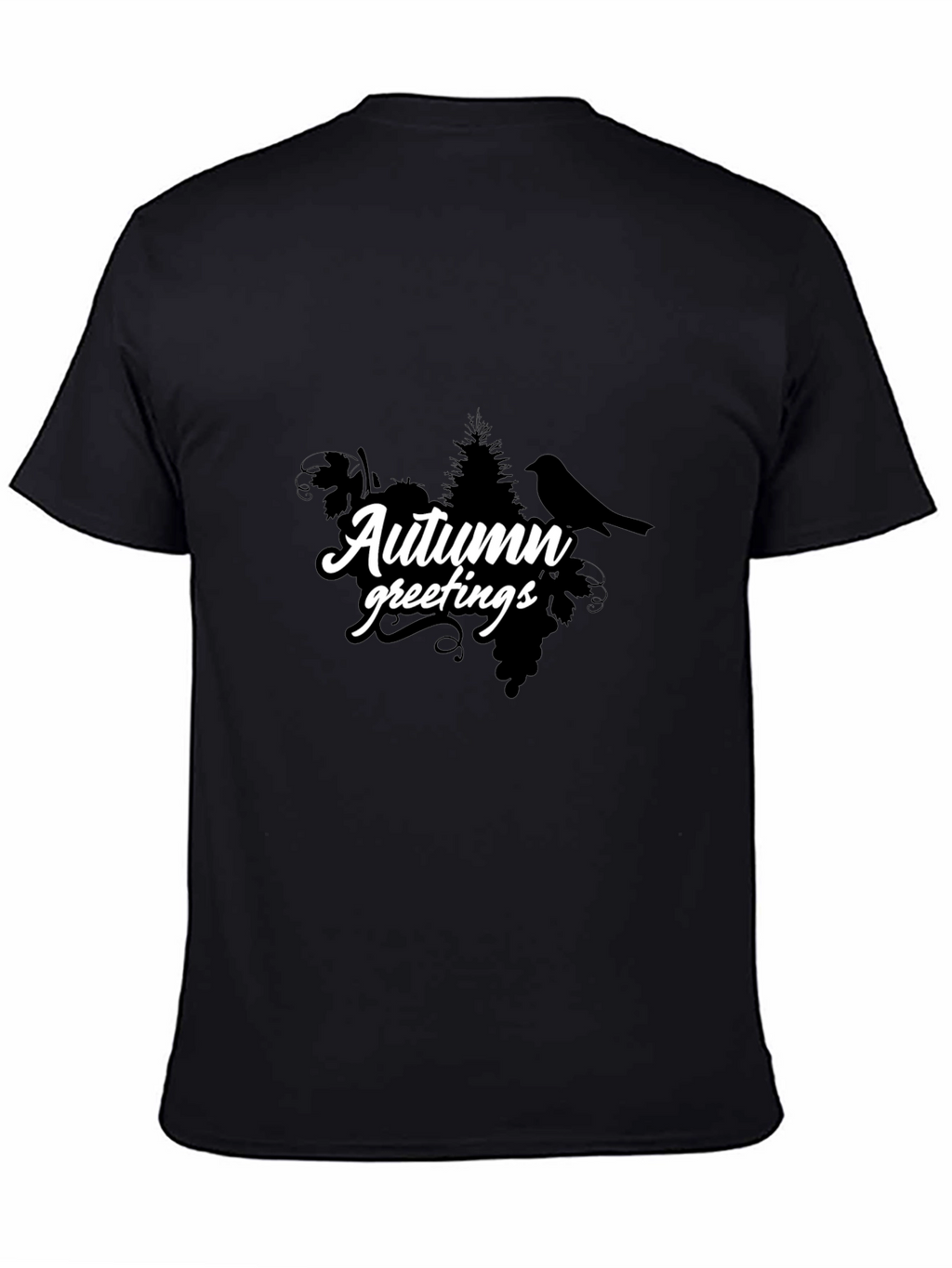 Autumn Greetings Black T-Shirt - Nature Inspired Design
