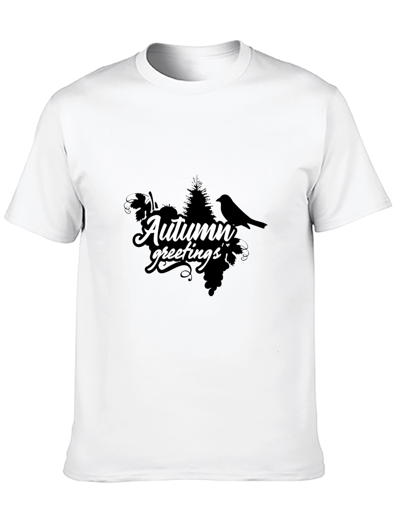 Autumn Greetings Black T-Shirt - Nature Inspired Design