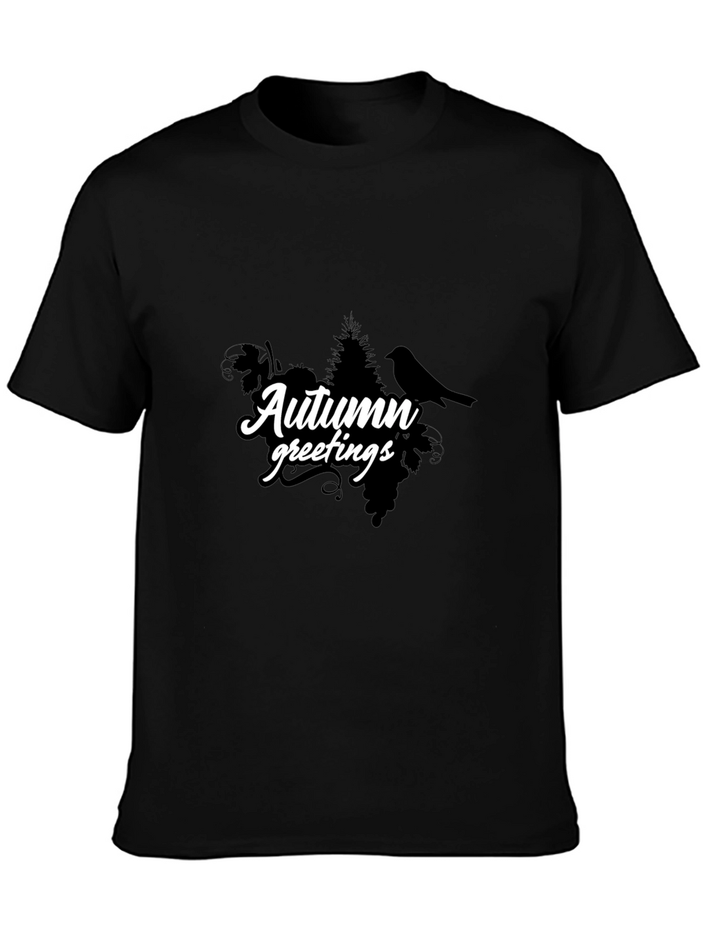 Autumn Greetings Black T-Shirt - Nature Inspired Design