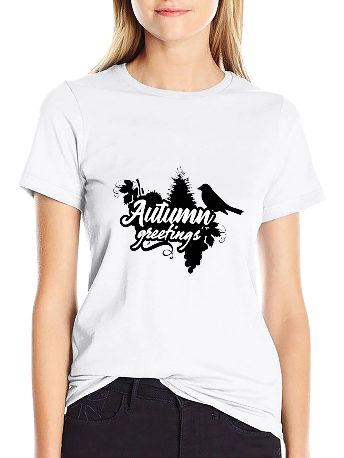 Autumn Greetings Black T-Shirt - Nature Inspired Design