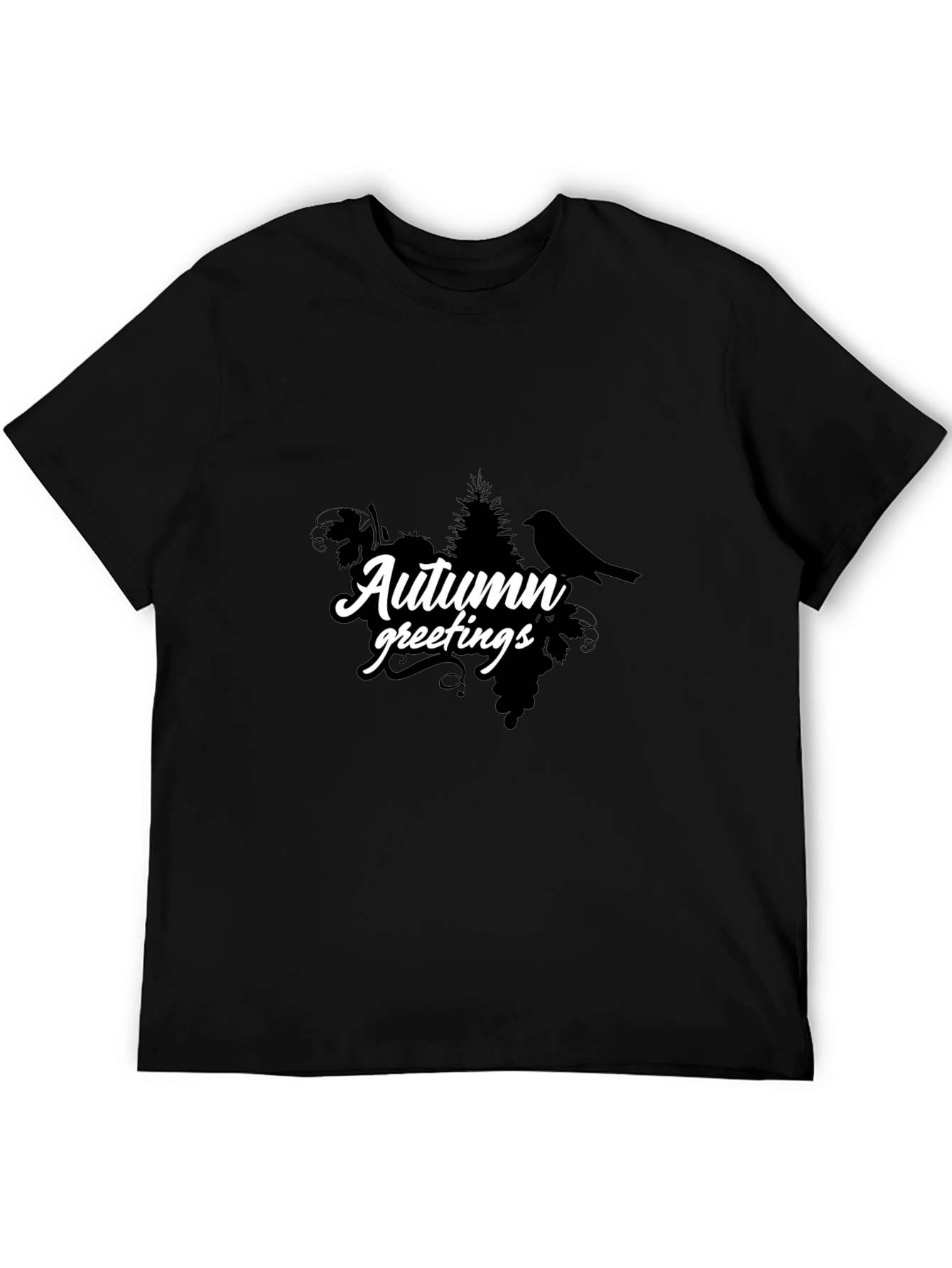 Autumn Greetings Black T-Shirt - Nature Inspired Design