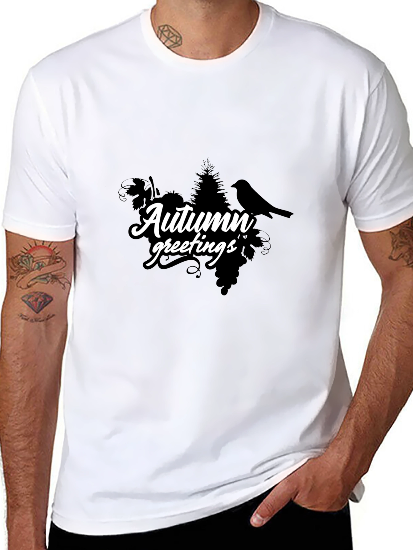 Autumn Greetings Black T-Shirt - Nature Inspired Design