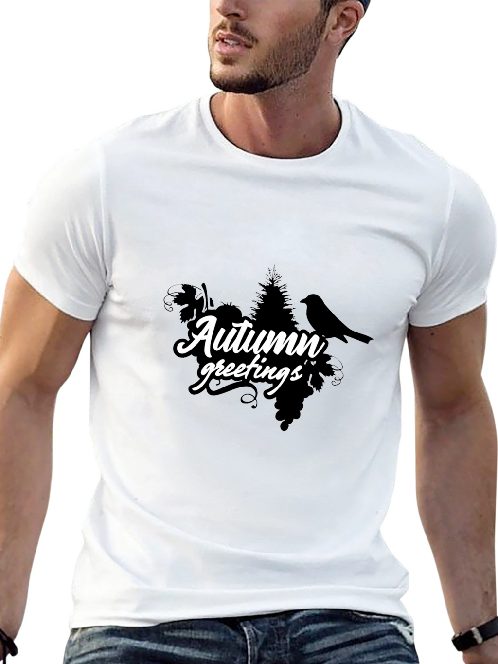 Autumn Greetings Black T-Shirt - Nature Inspired Design