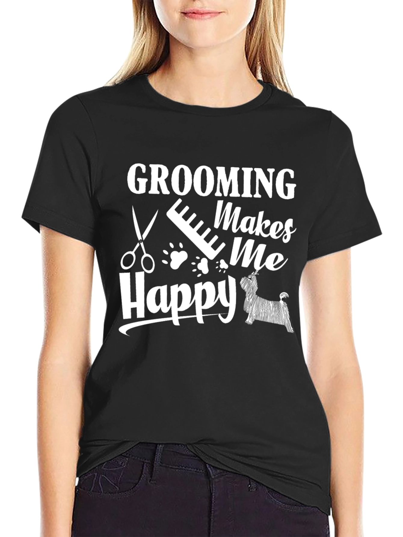 Grooming Makes Me Happy Black T-Shirt