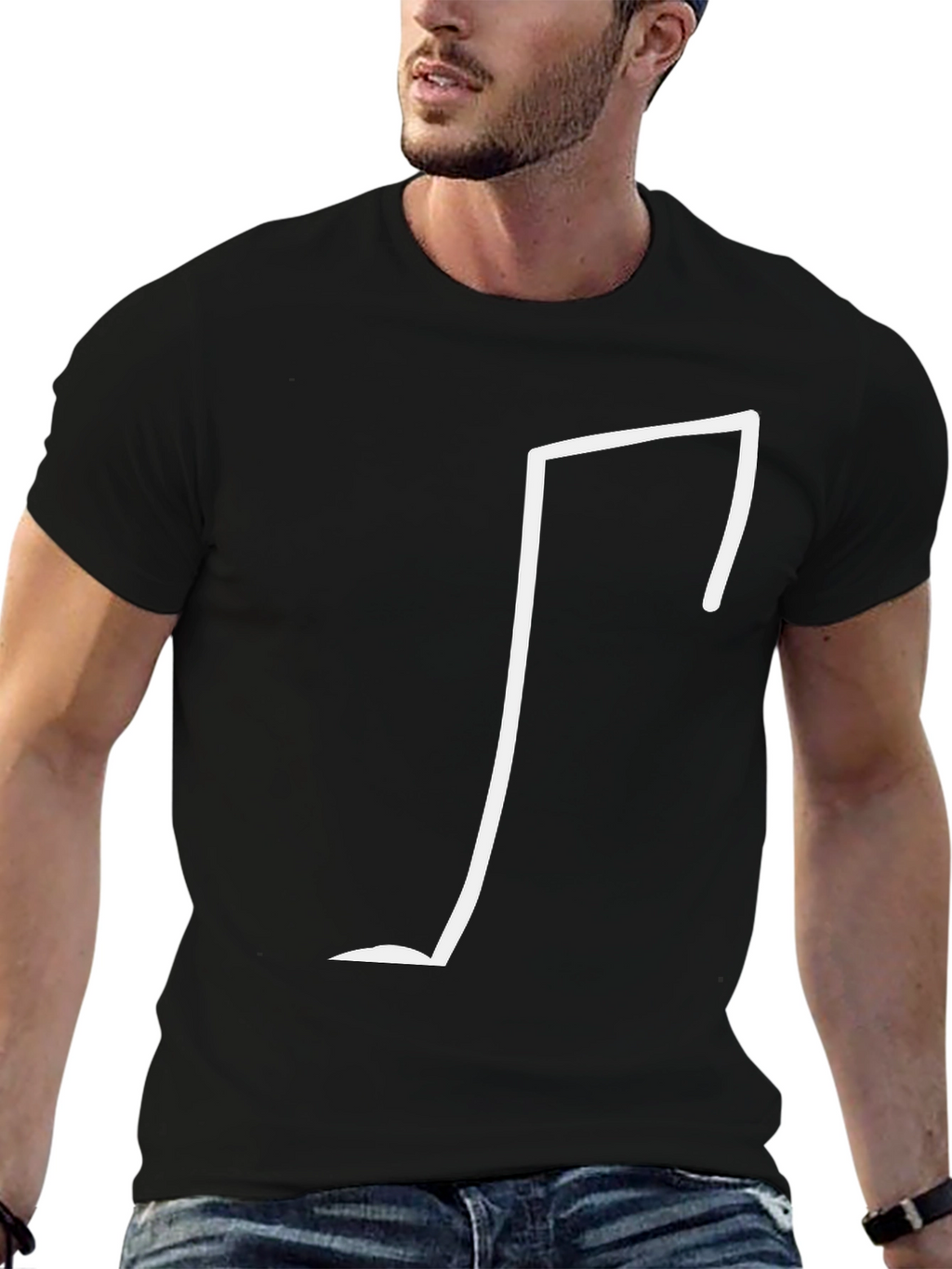 Modern White Line Design Black T-Shirt