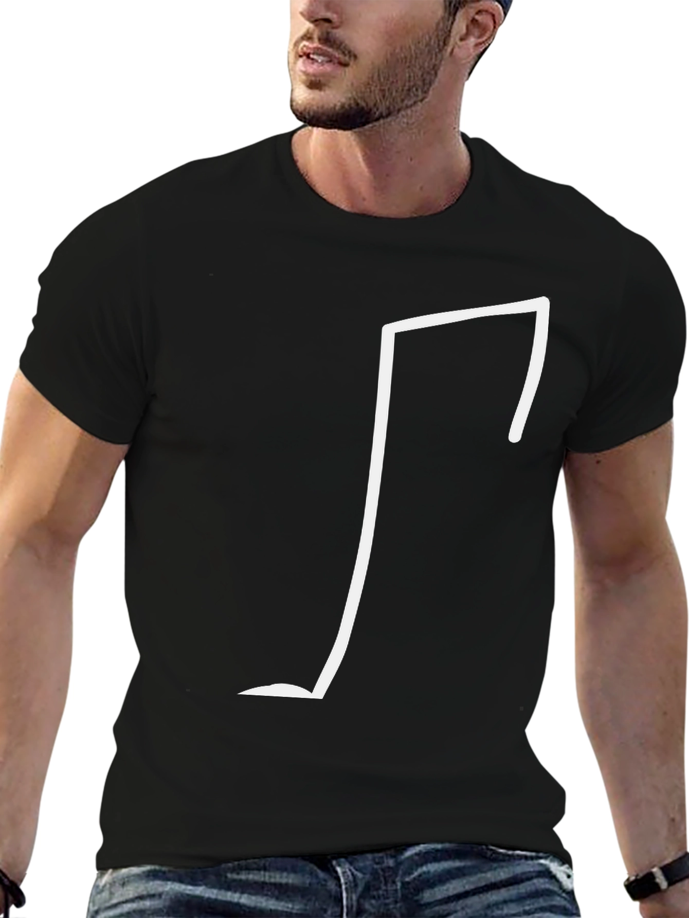 Modern White Line Design Black T-Shirt