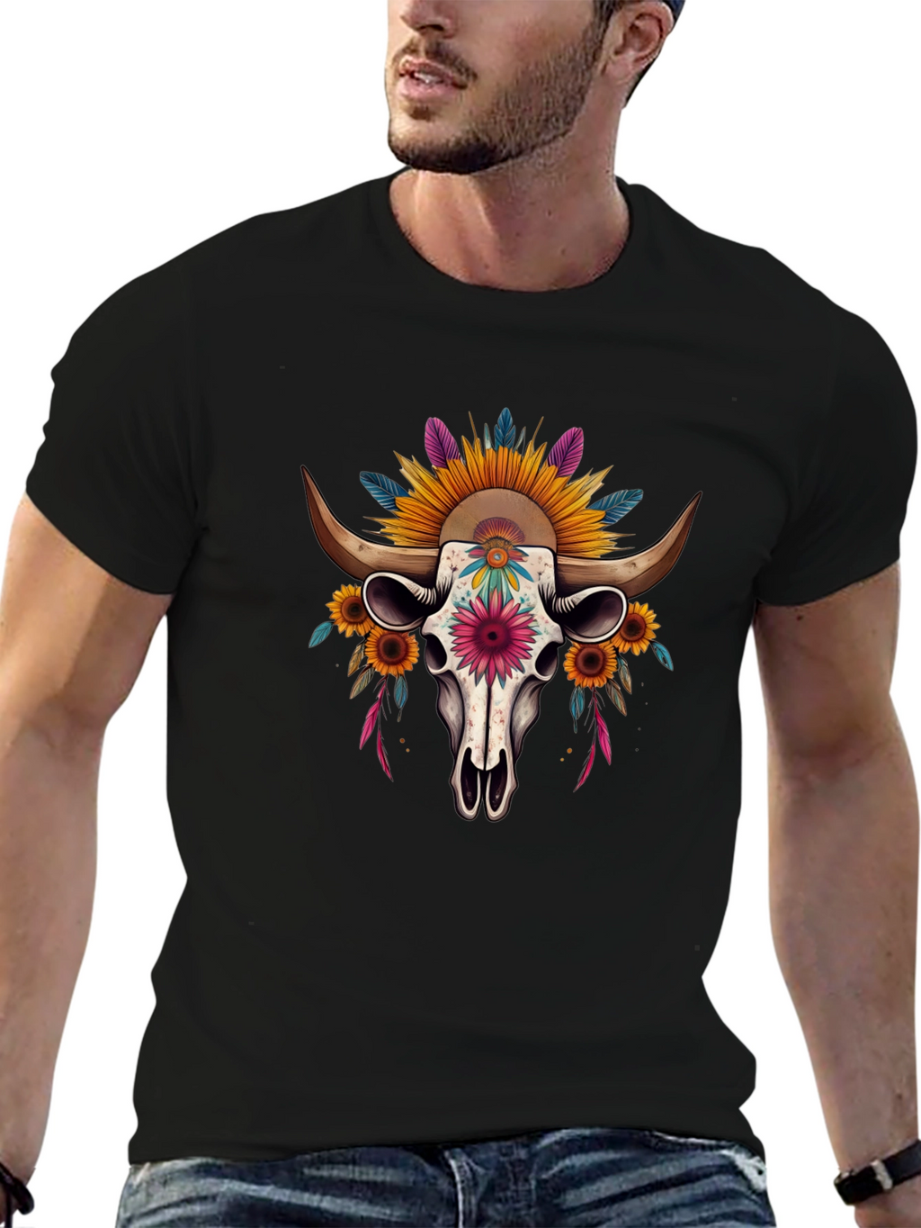 Floral Skull Graphic Tee - Western Style