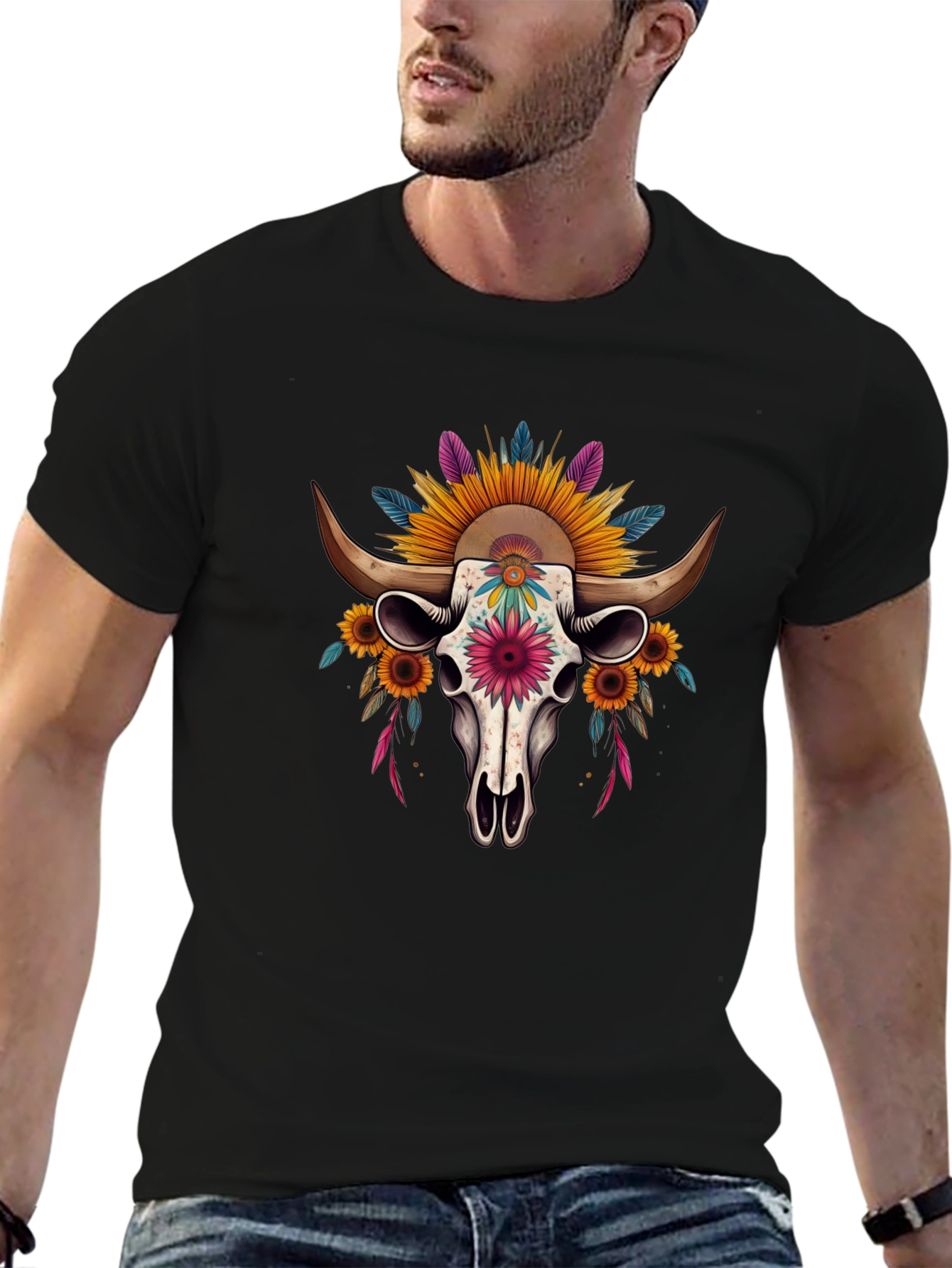 Floral Skull Graphic Tee - Western Style