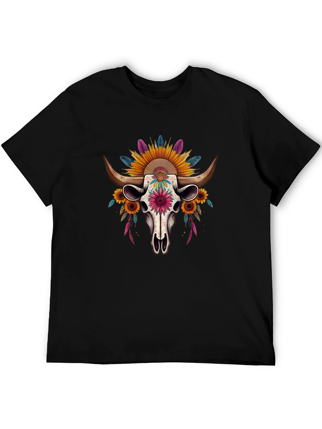 Floral Skull Graphic Tee - Western Style