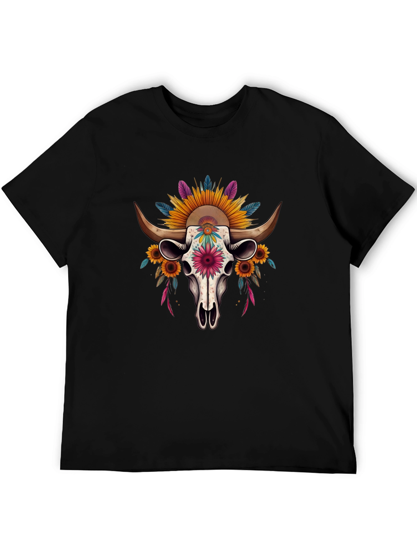 Floral Skull Graphic Tee - Western Style