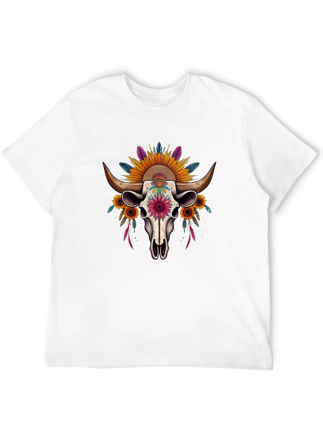 Floral Skull Graphic Tee - Western Style