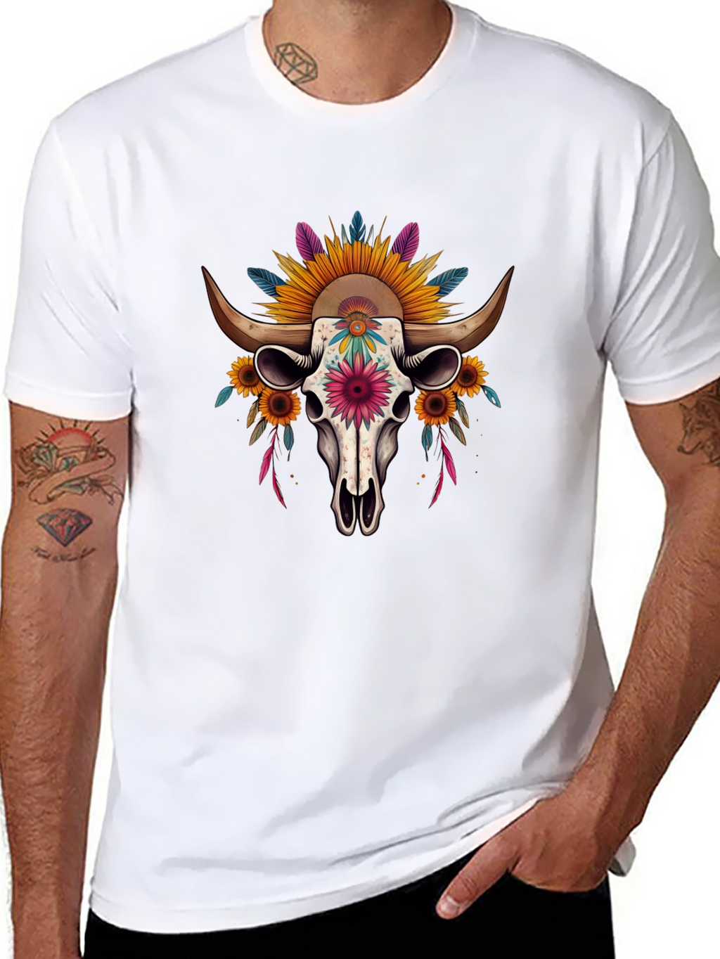 Floral Skull Graphic Tee - Western Style