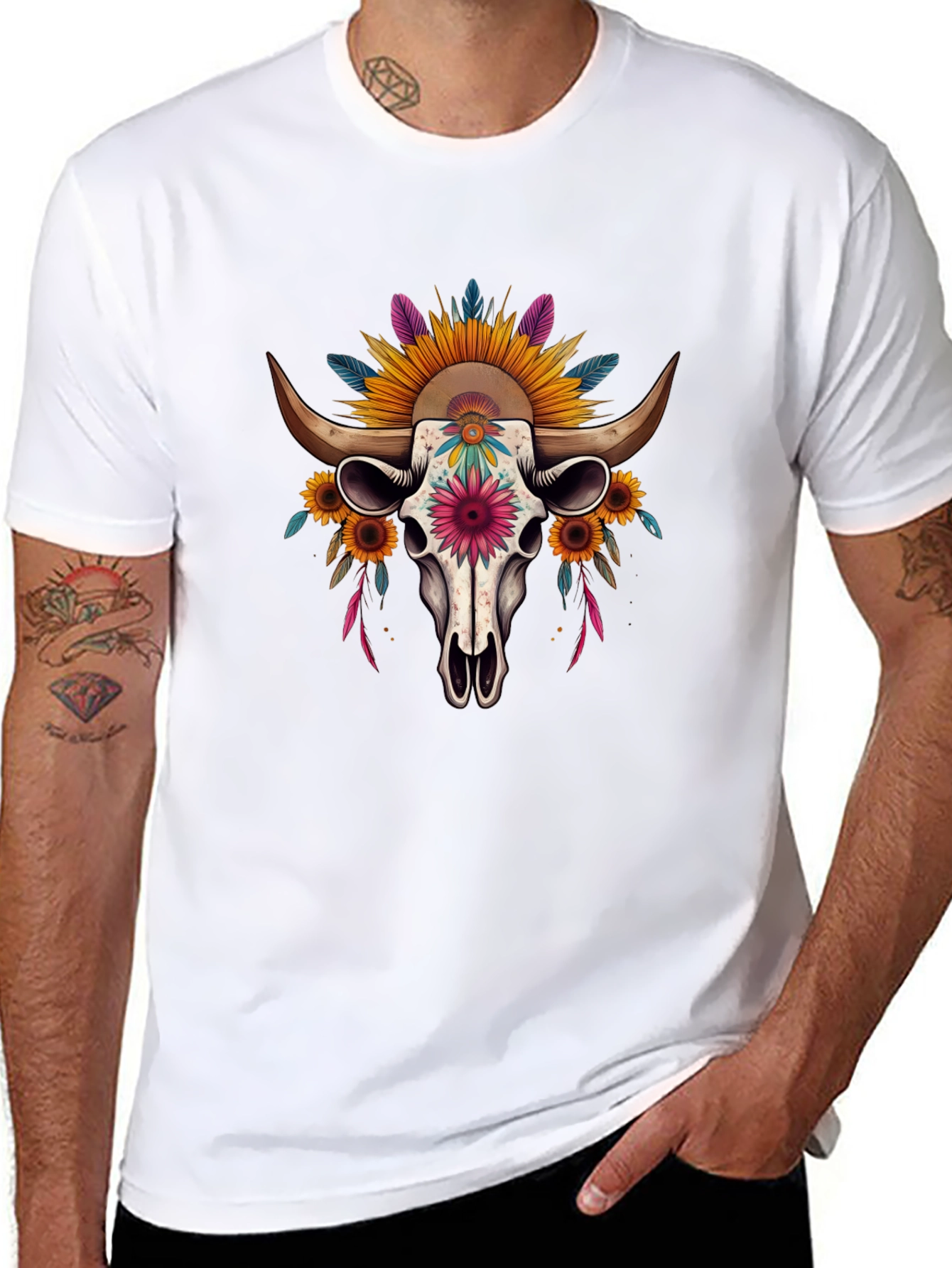 Floral Skull Graphic Tee - Western Style