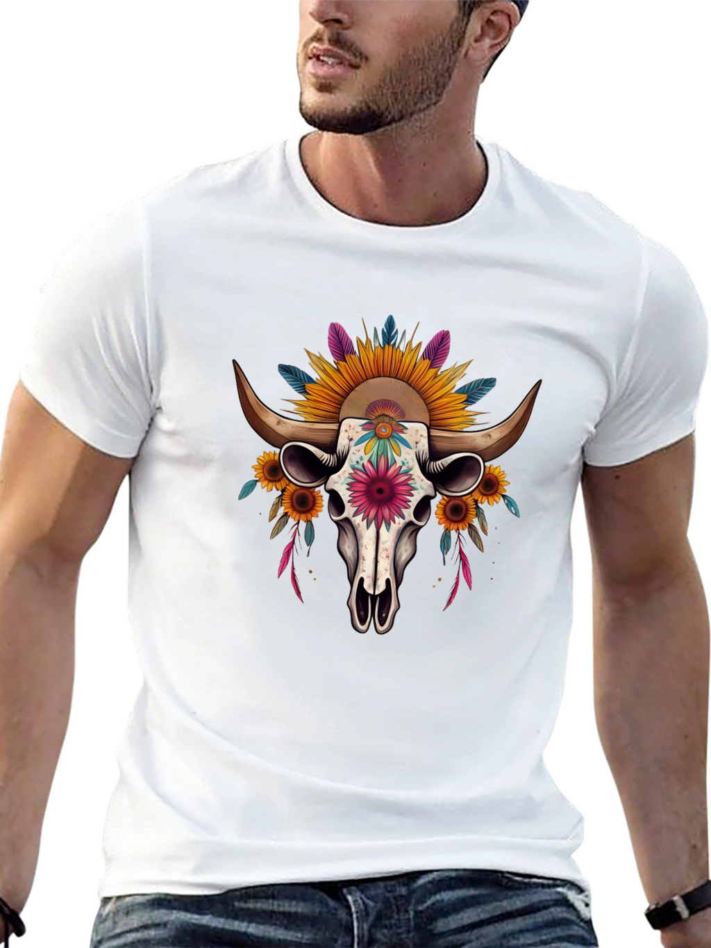 Floral Skull Graphic Tee - Western Style