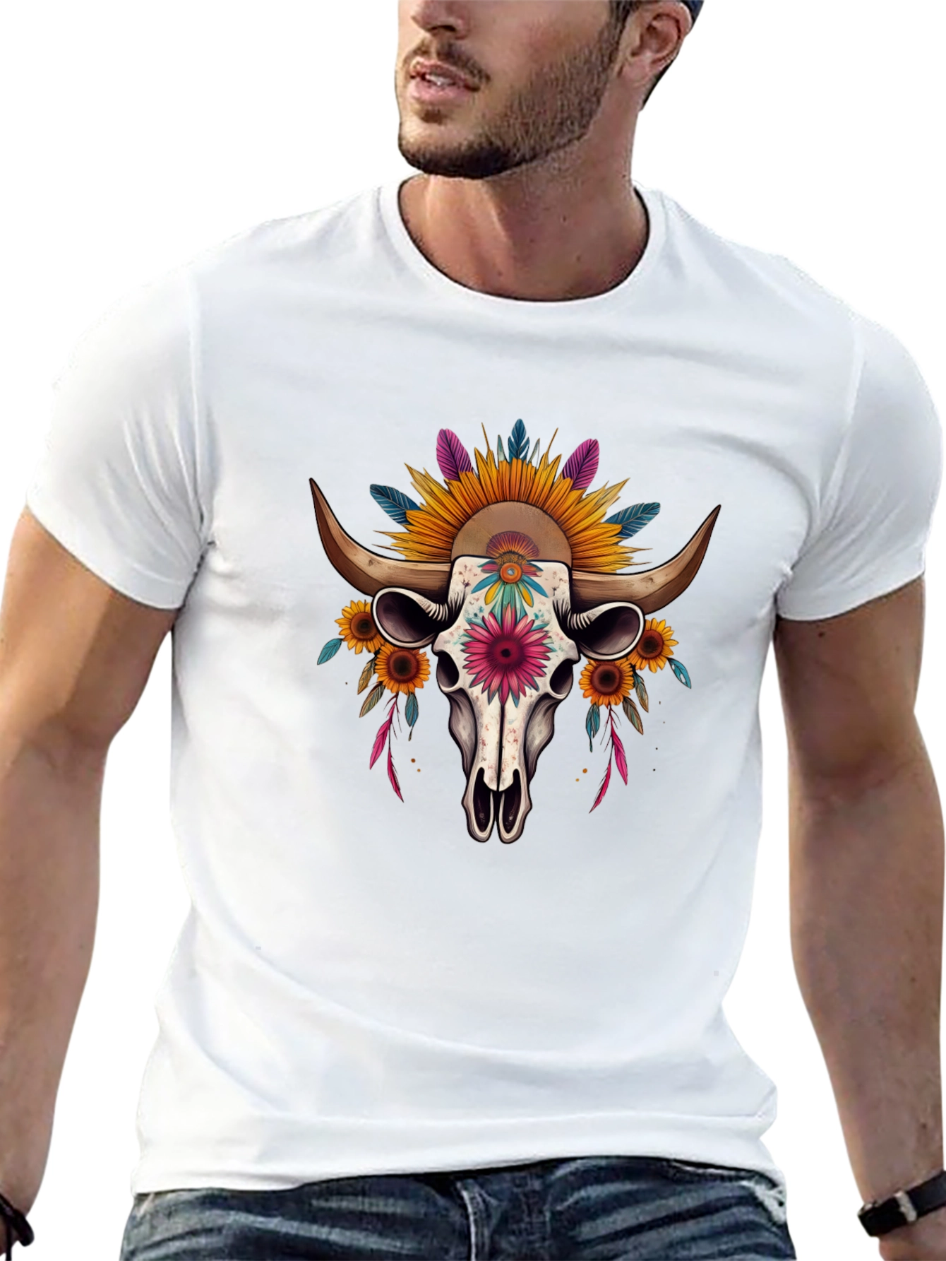 Floral Skull Graphic Tee - Western Style