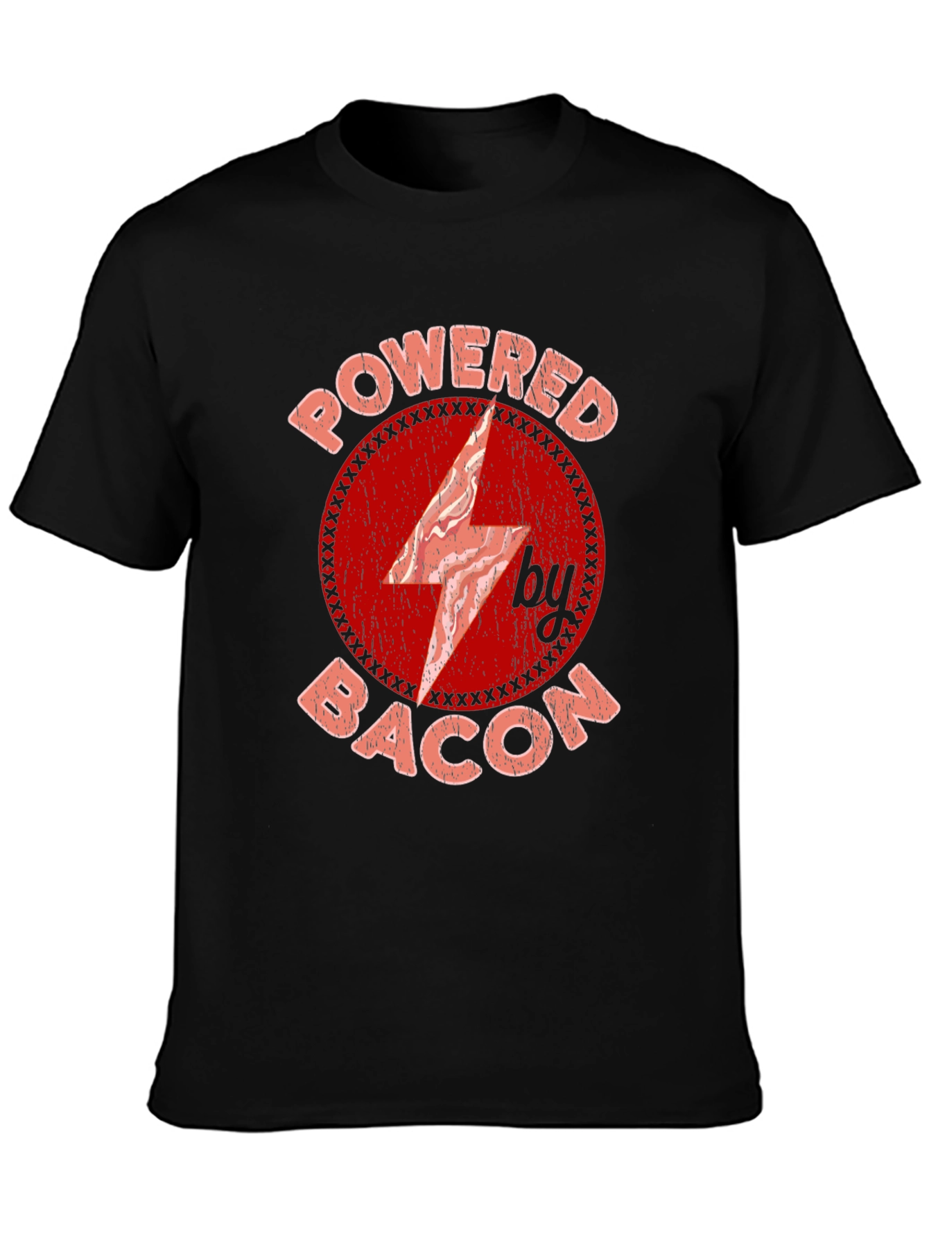 Powered By Bacon T-Shirt Red Graphic Design