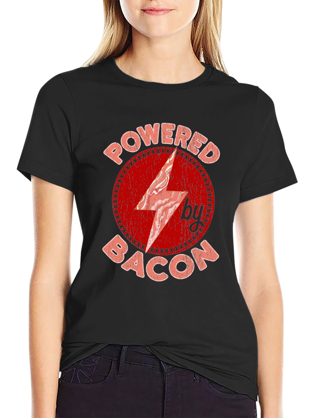 Powered By Bacon T-Shirt Red Graphic Design