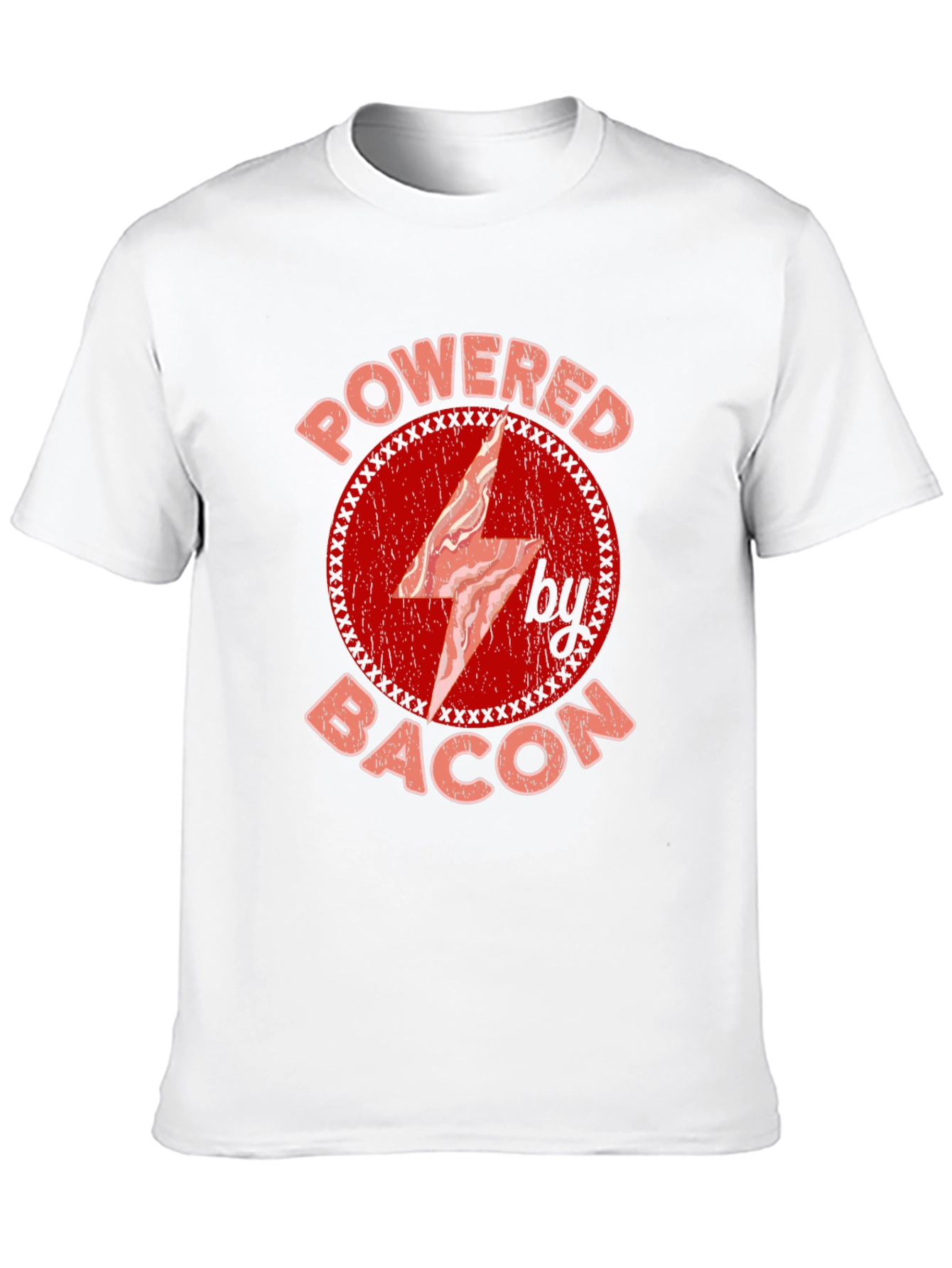 Powered By Bacon T-Shirt Red Graphic Design