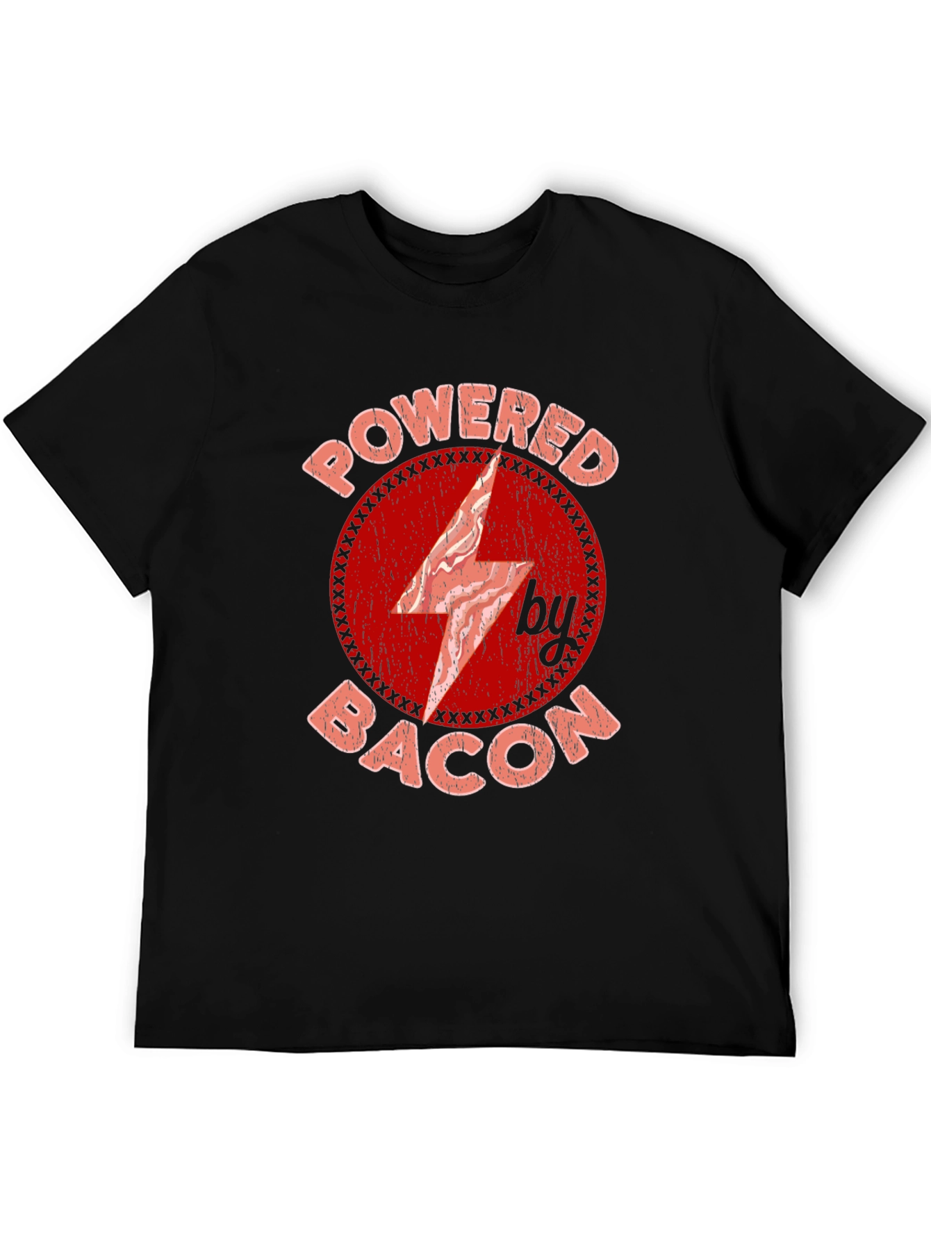 Powered By Bacon T-Shirt Red Graphic Design