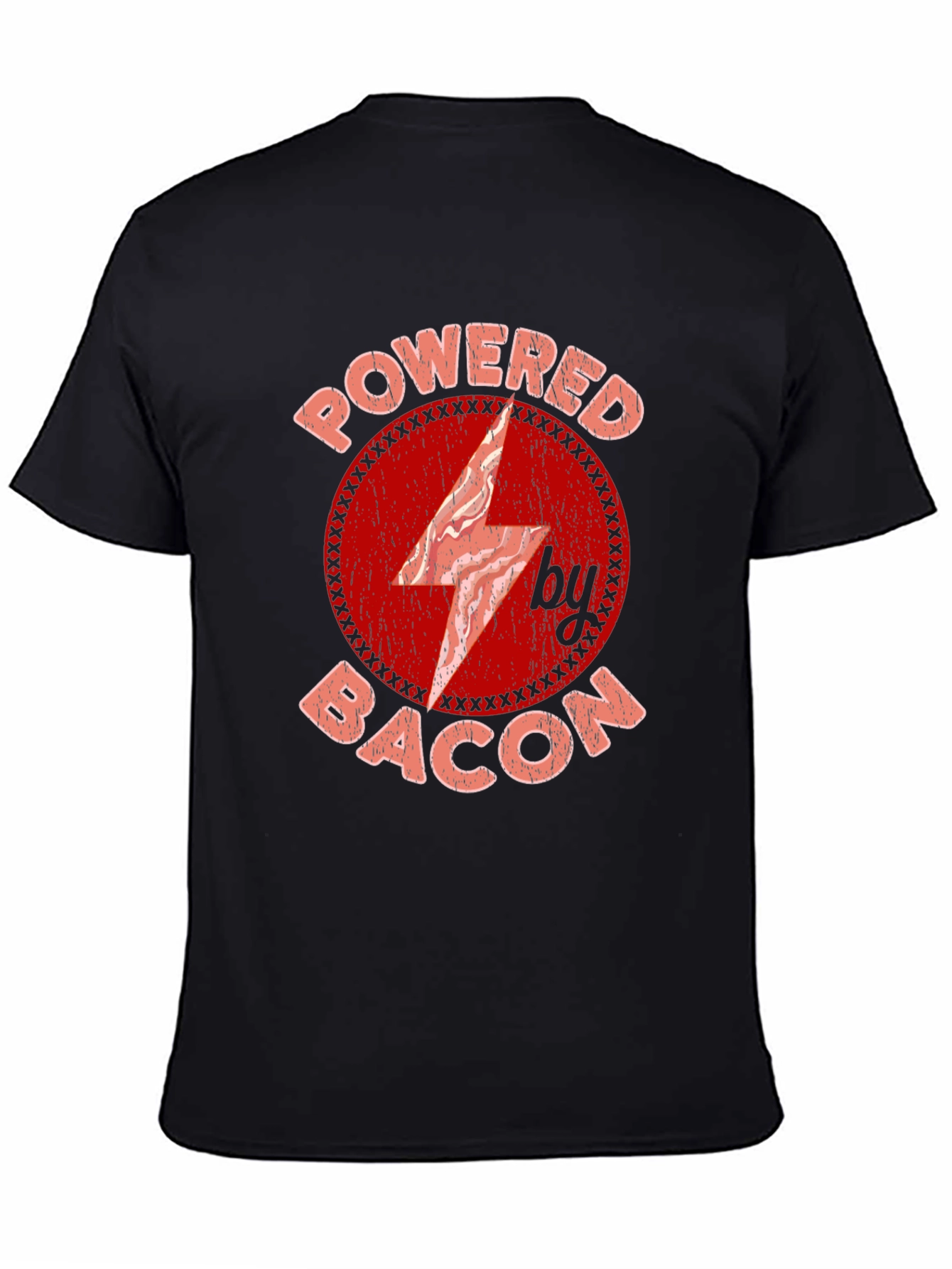 Powered By Bacon T-Shirt Red Graphic Design