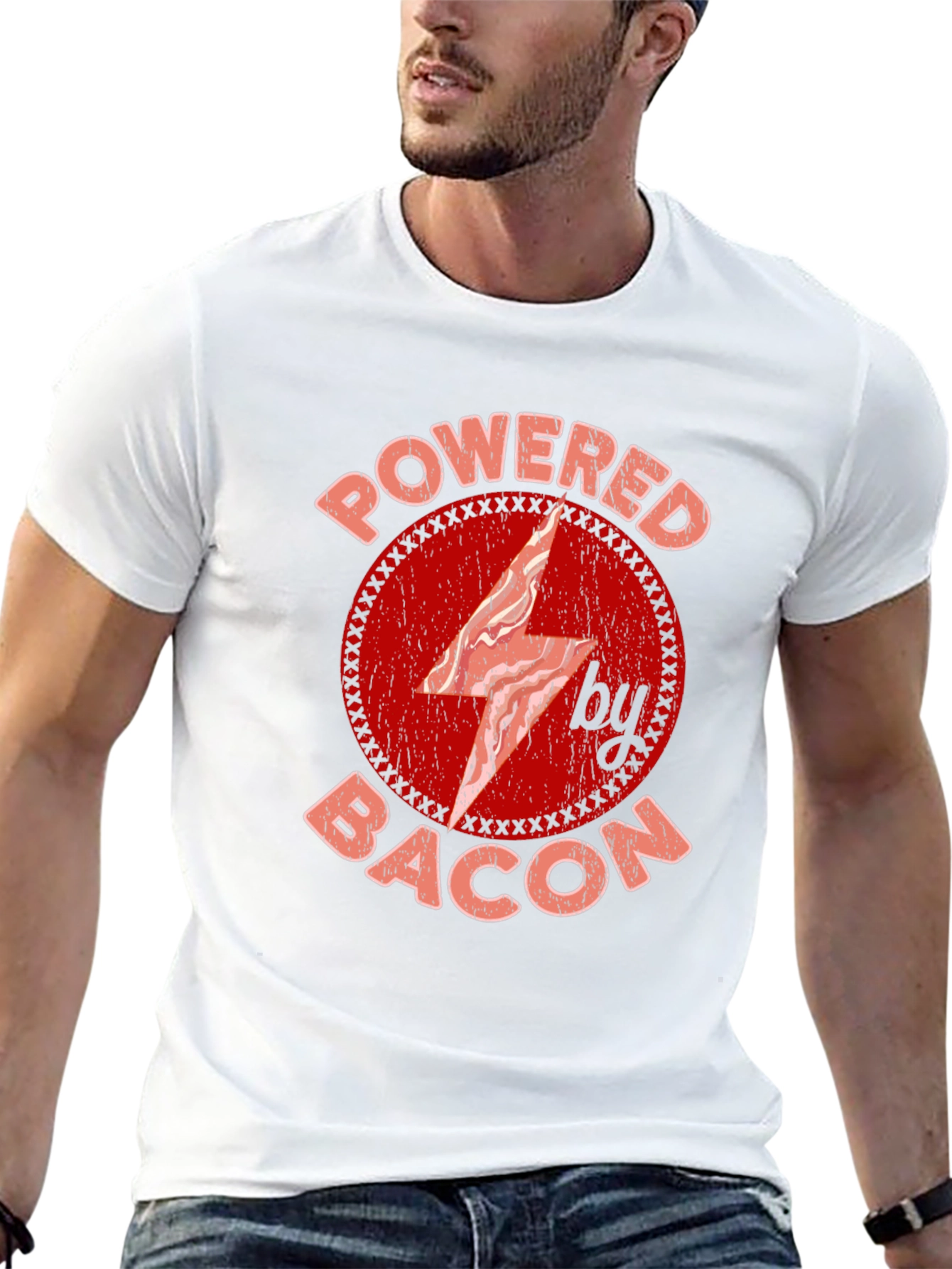 Powered By Bacon T-Shirt Red Graphic Design