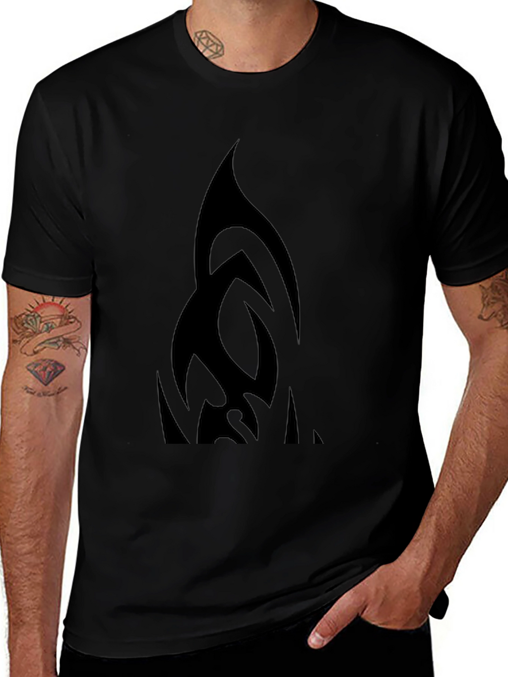 Black Tribal Design Graphic Tee - Cool Casual Wear