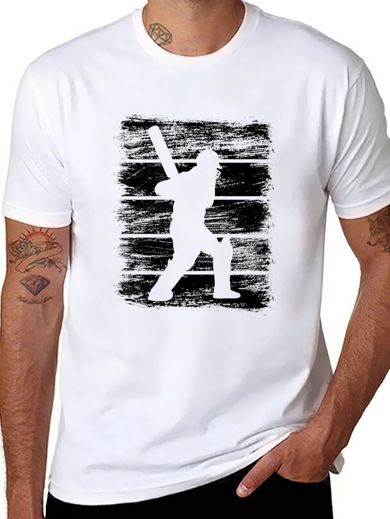 Cricket Player Silhouette Graphic Tee