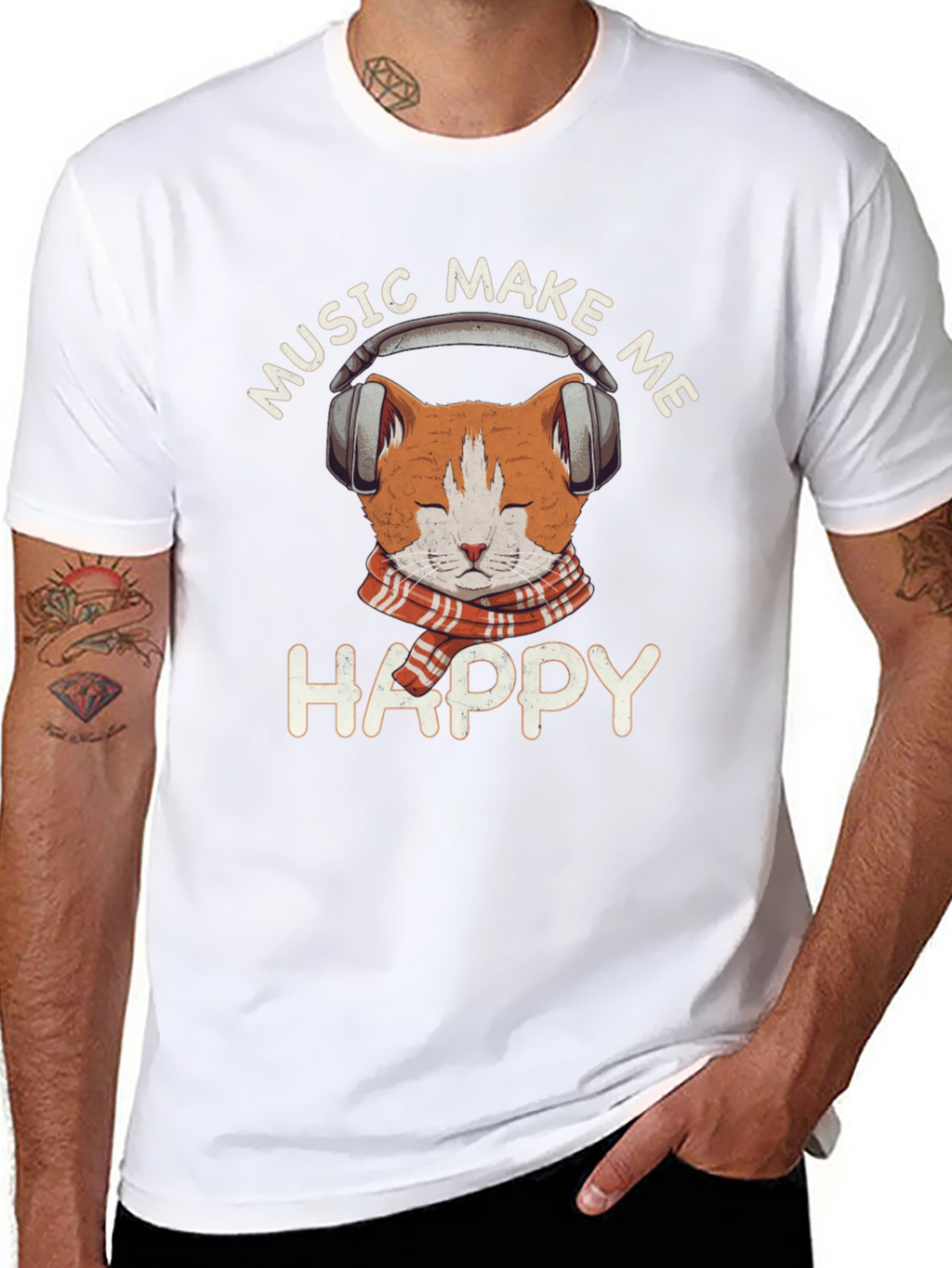 Music Loving Cat T-Shirt - Makes Me Happy