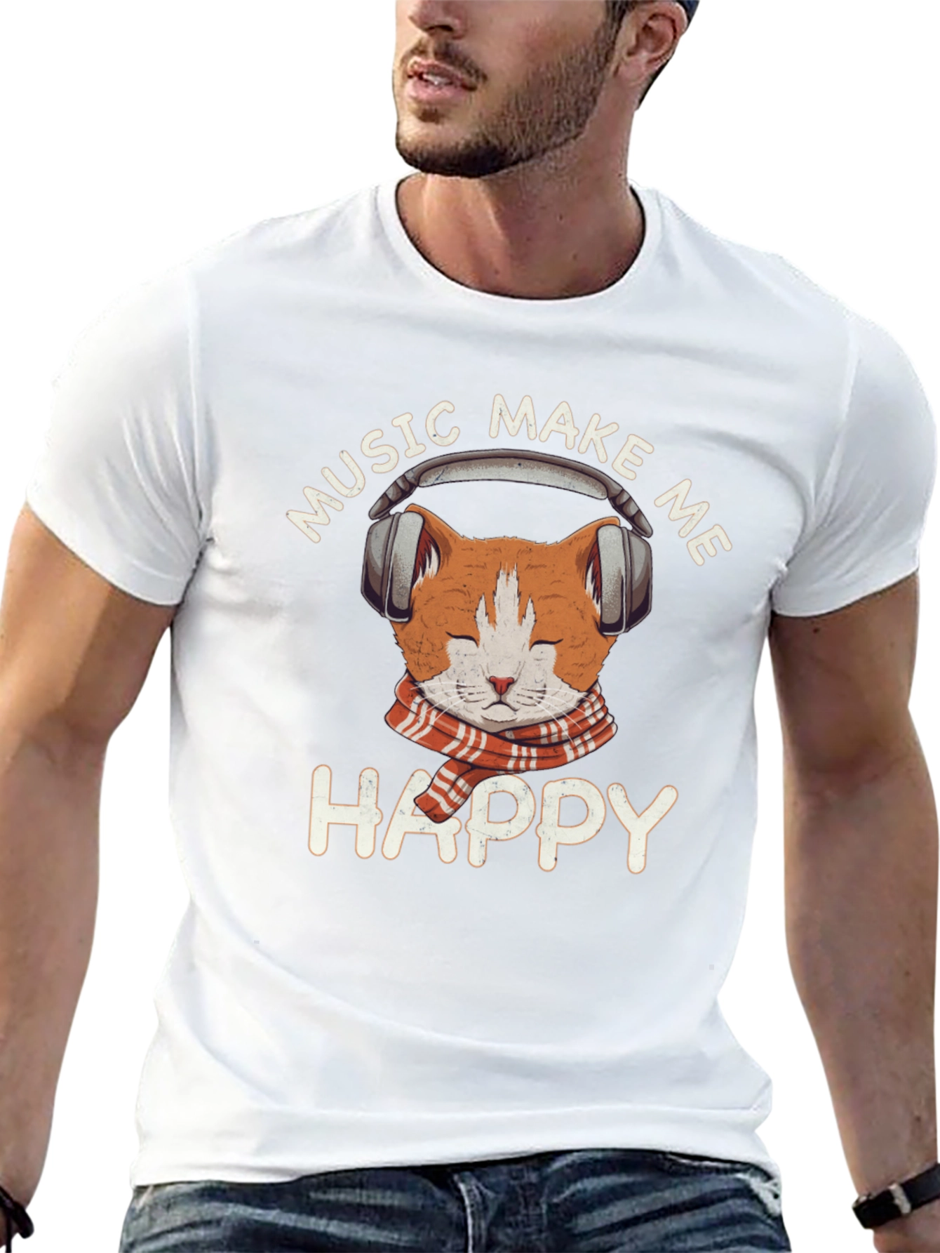 Music Loving Cat T-Shirt - Makes Me Happy