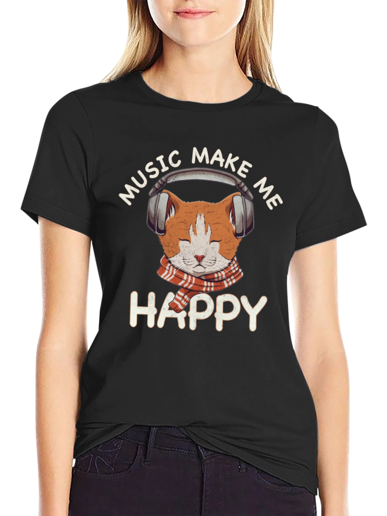 Music Loving Cat T-Shirt - Makes Me Happy