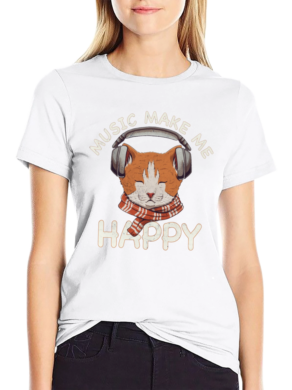 Music Loving Cat T-Shirt - Makes Me Happy