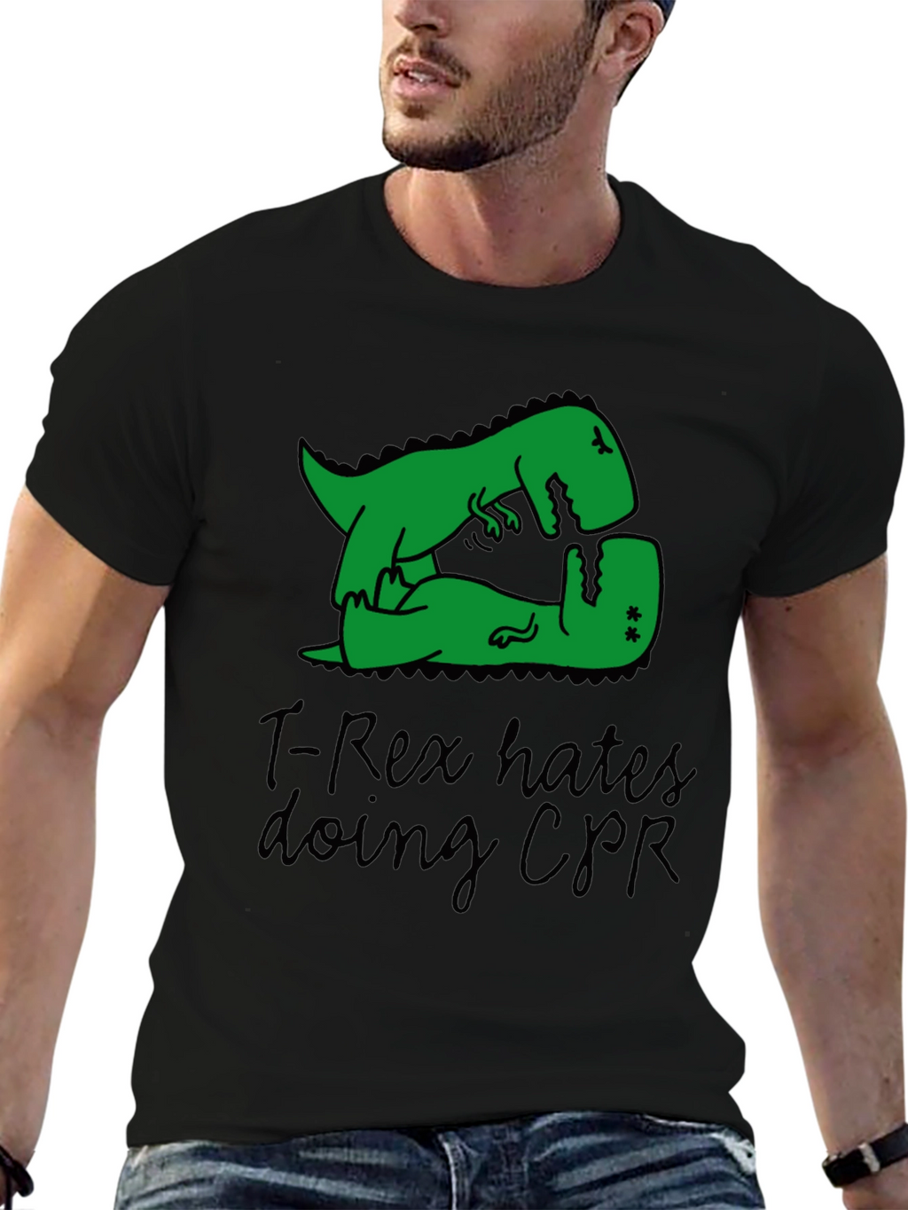T-Rex Hates CPR Graphic T-Shirt - Funny Dinosaur Tee