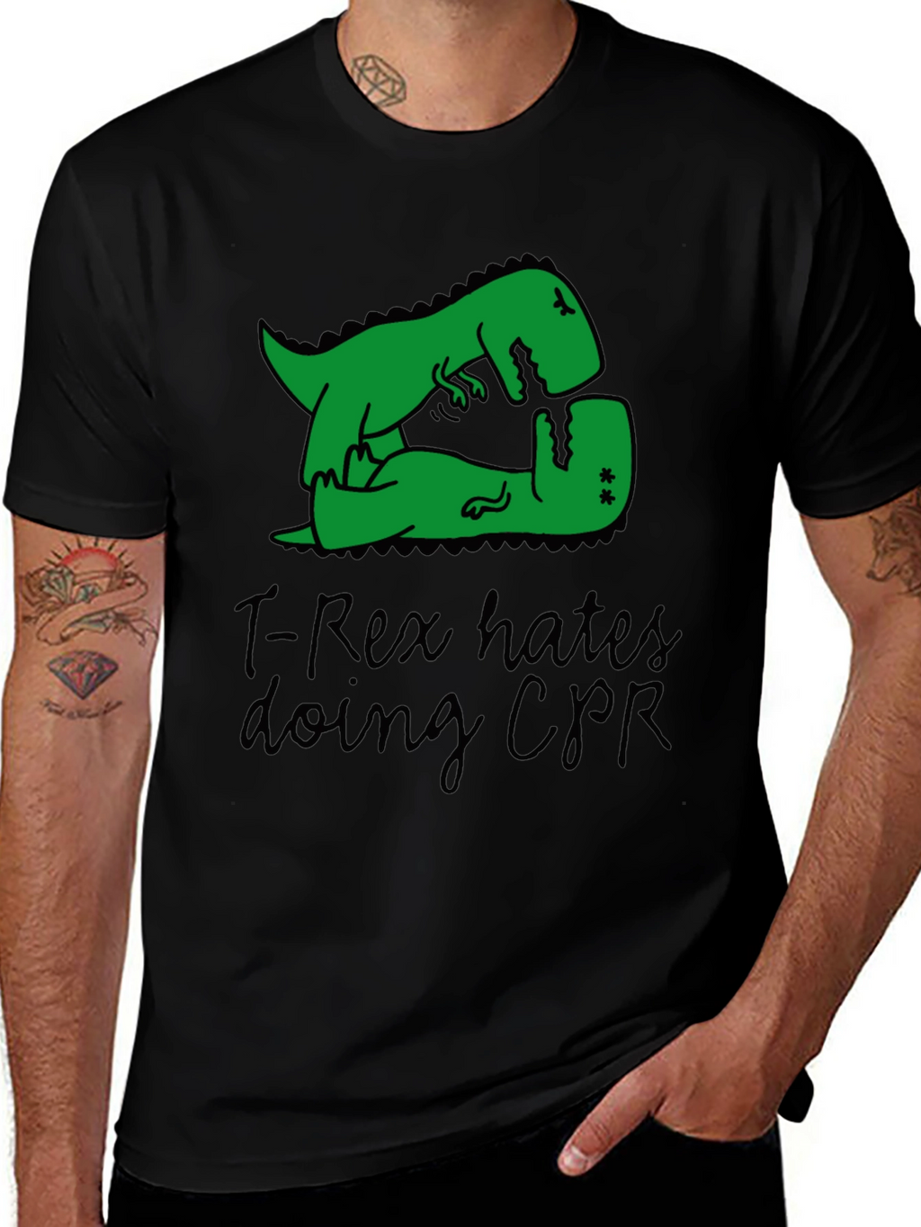 T-Rex Hates CPR Graphic T-Shirt - Funny Dinosaur Tee