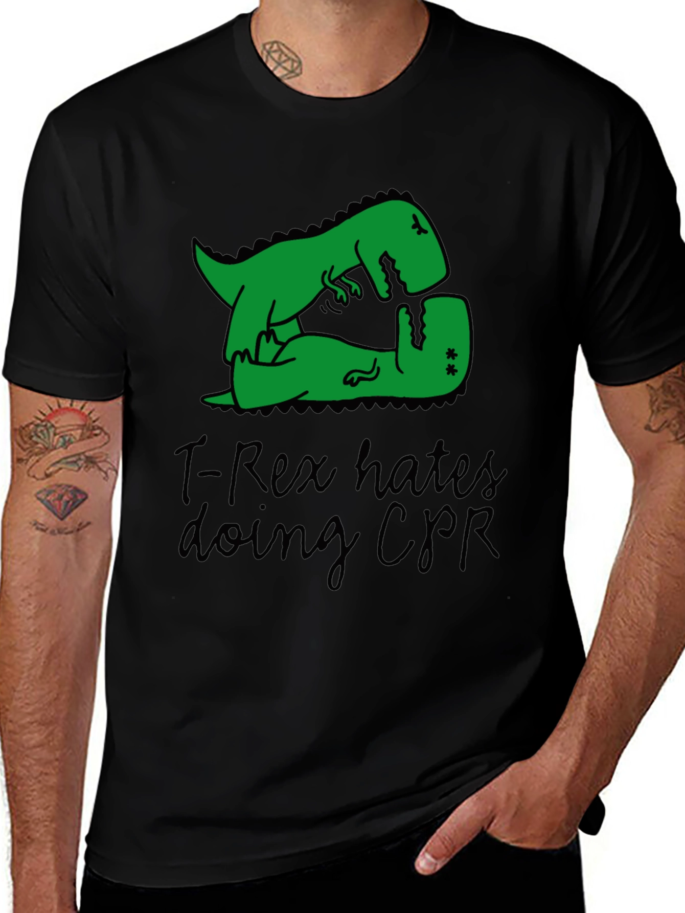 T-Rex Hates CPR Graphic T-Shirt - Funny Dinosaur Tee