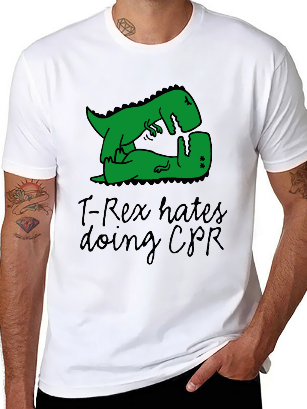 T-Rex Hates CPR Graphic T-Shirt - Funny Dinosaur Tee