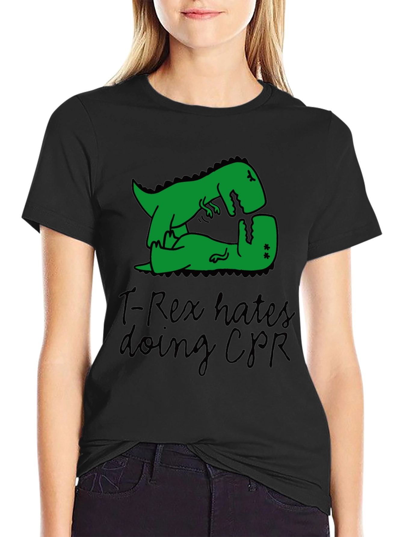 T-Rex Hates CPR Graphic T-Shirt - Funny Dinosaur Tee