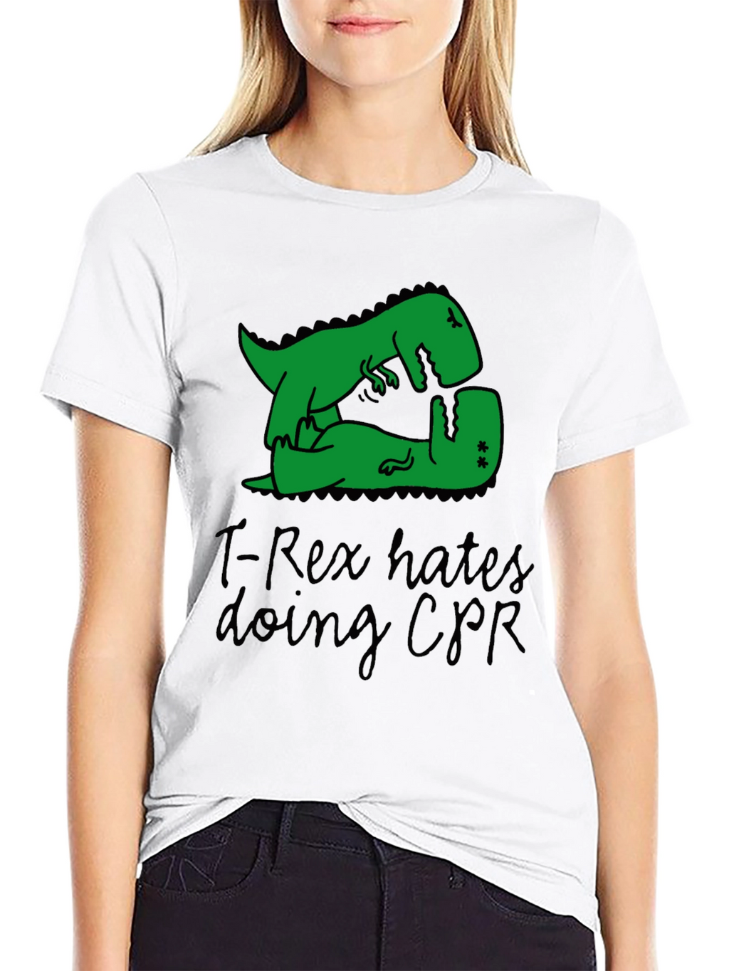 T-Rex Hates CPR Graphic T-Shirt - Funny Dinosaur Tee