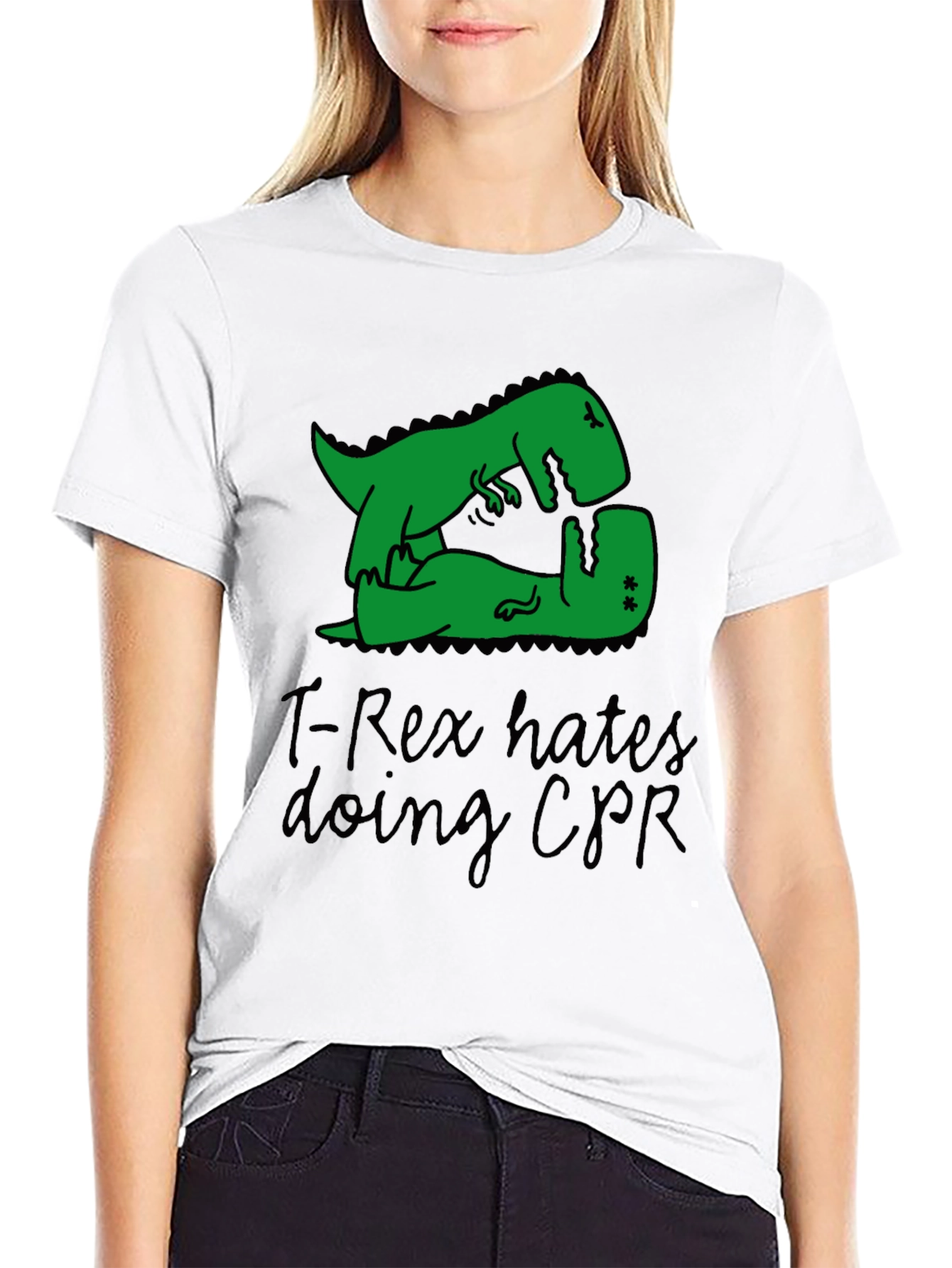 T-Rex Hates CPR Graphic T-Shirt - Funny Dinosaur Tee