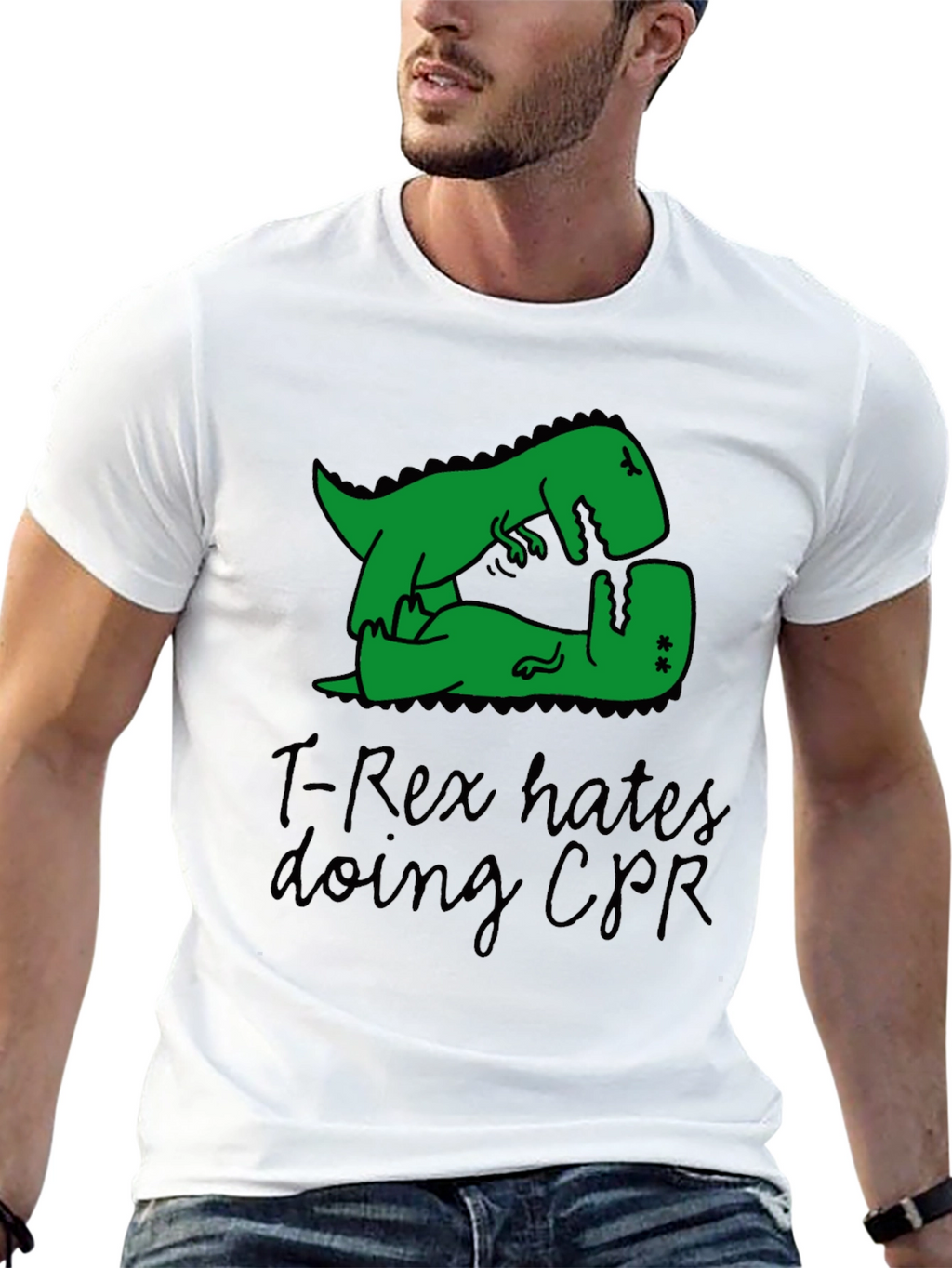 T-Rex Hates CPR Graphic T-Shirt - Funny Dinosaur Tee