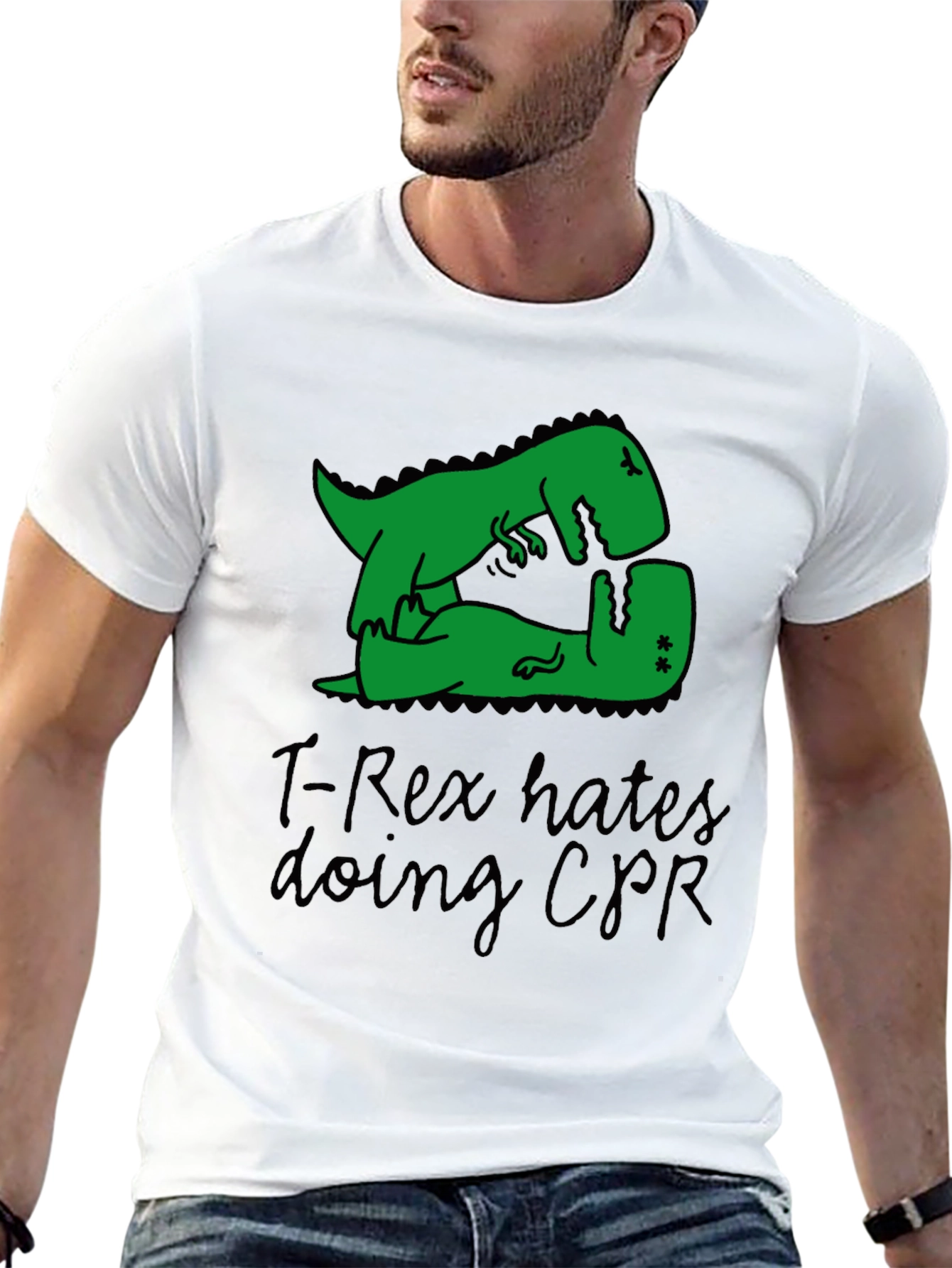 T-Rex Hates CPR Graphic T-Shirt - Funny Dinosaur Tee