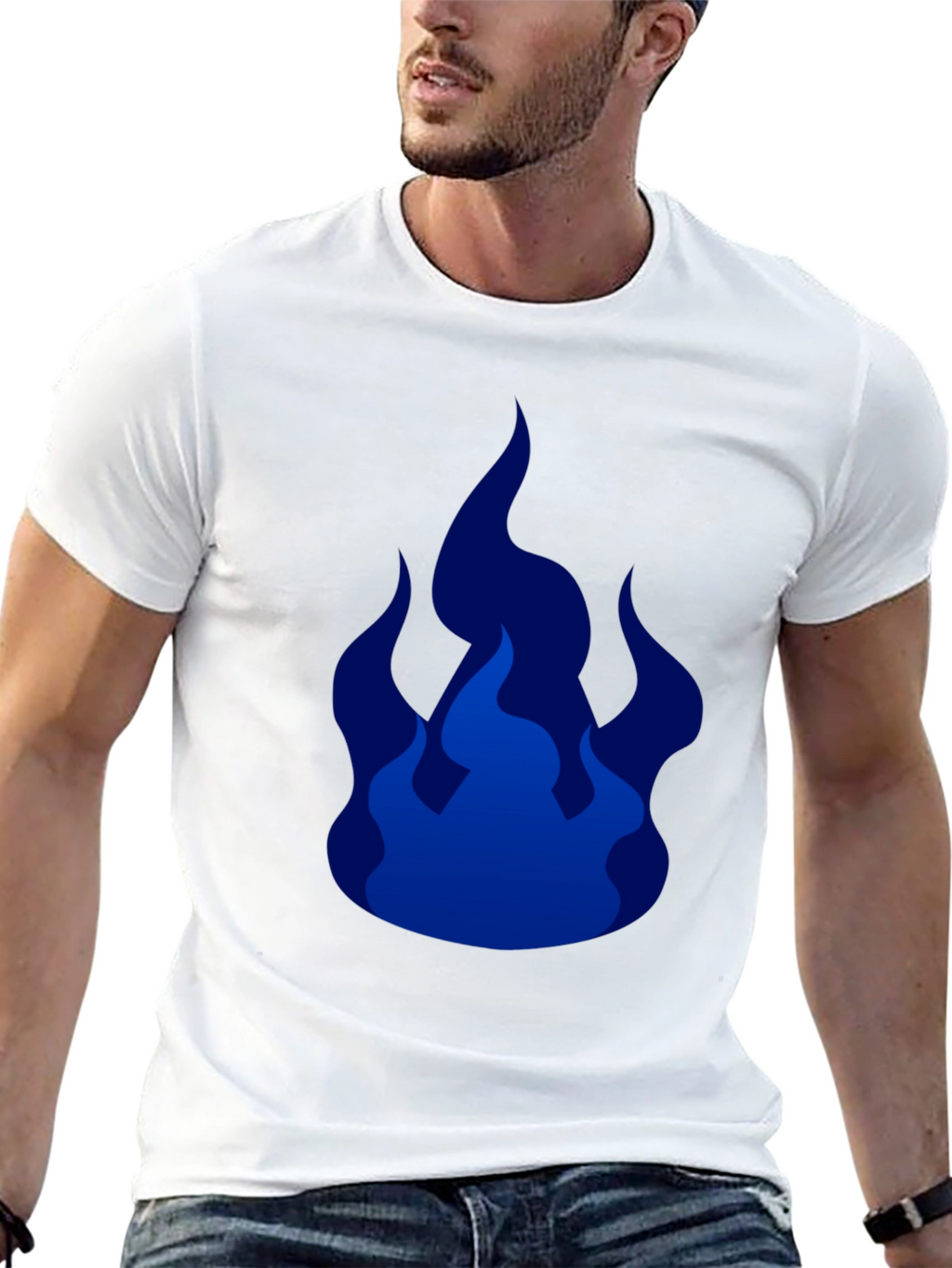 Cool Blue Flames Graphic Black T-Shirt