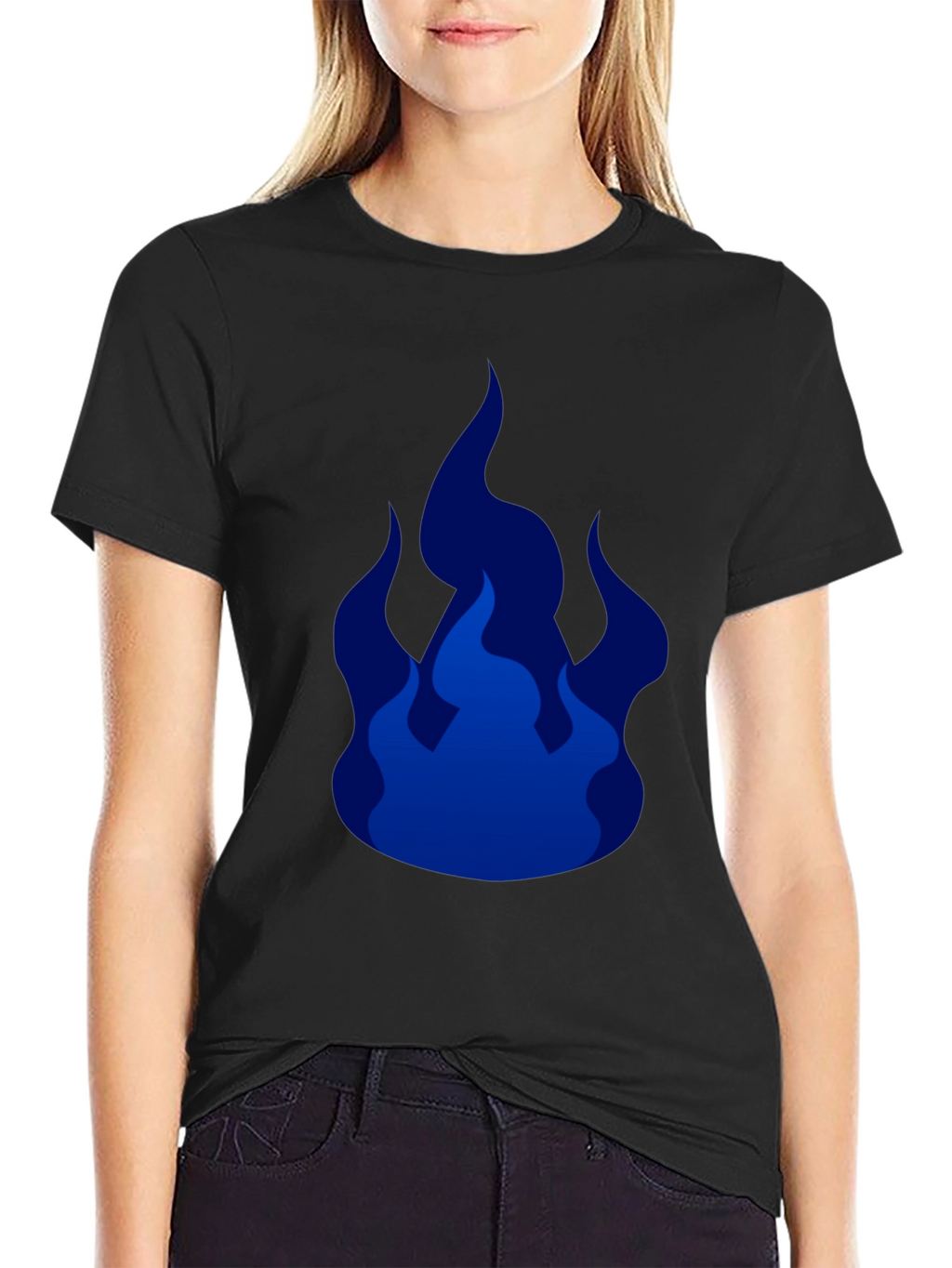 Cool Blue Flames Graphic Black T-Shirt