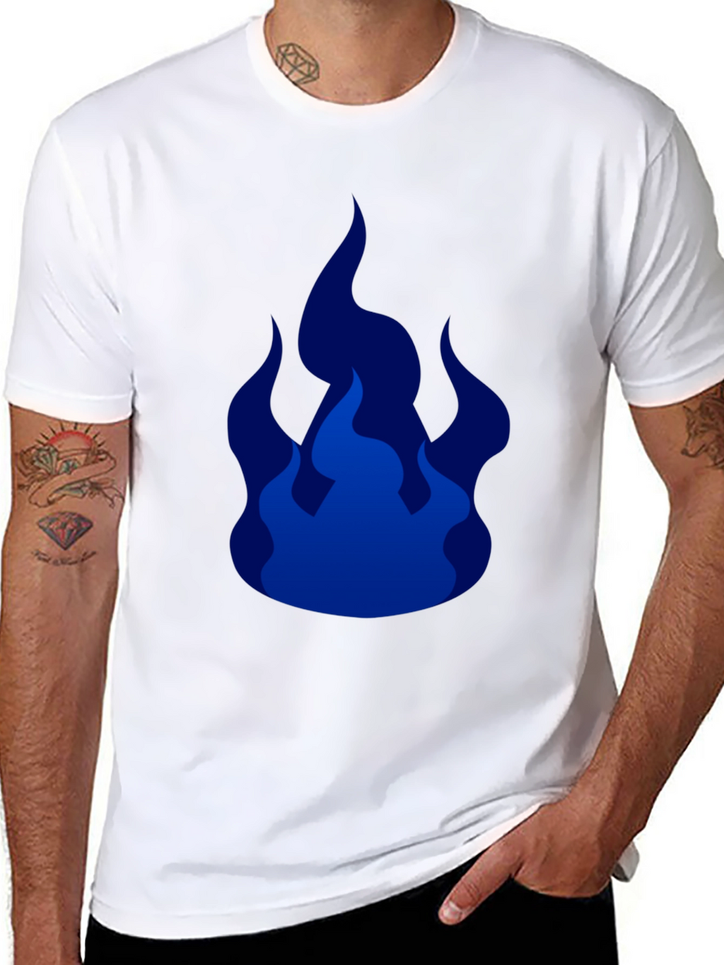 Cool Blue Flames Graphic Black T-Shirt