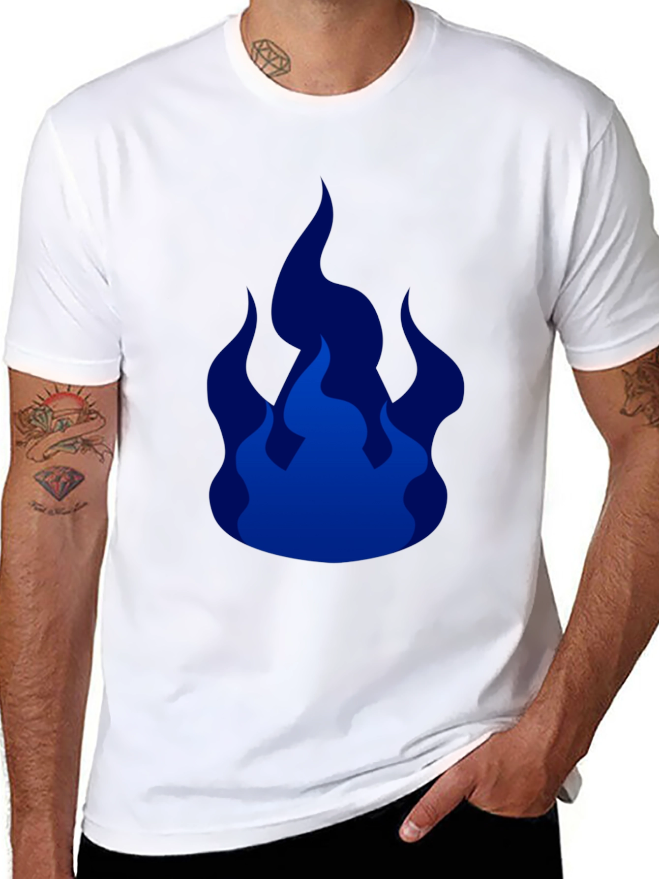 Cool Blue Flames Graphic Black T-Shirt