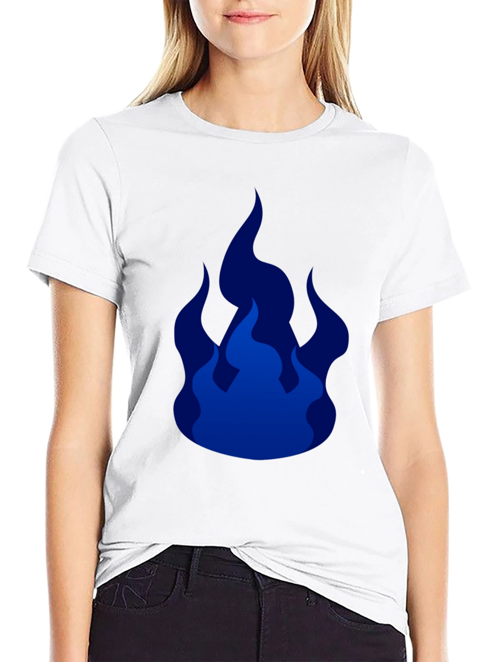 Cool Blue Flames Graphic Black T-Shirt