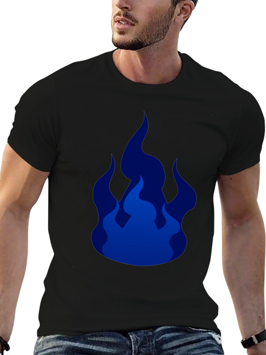 Cool Blue Flames Graphic Black T-Shirt