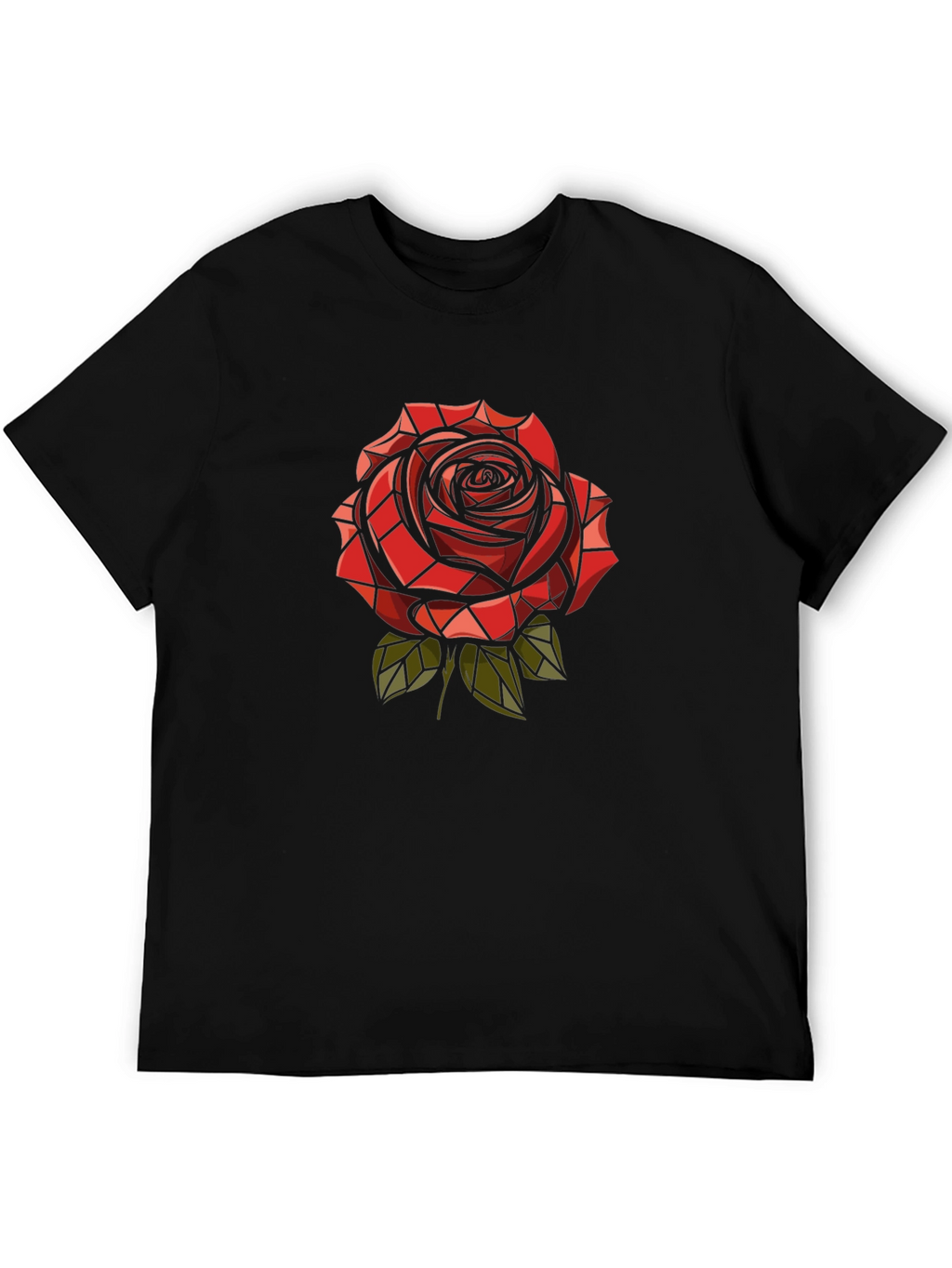 Red Rose Graphic Print Mens Black T-Shirt